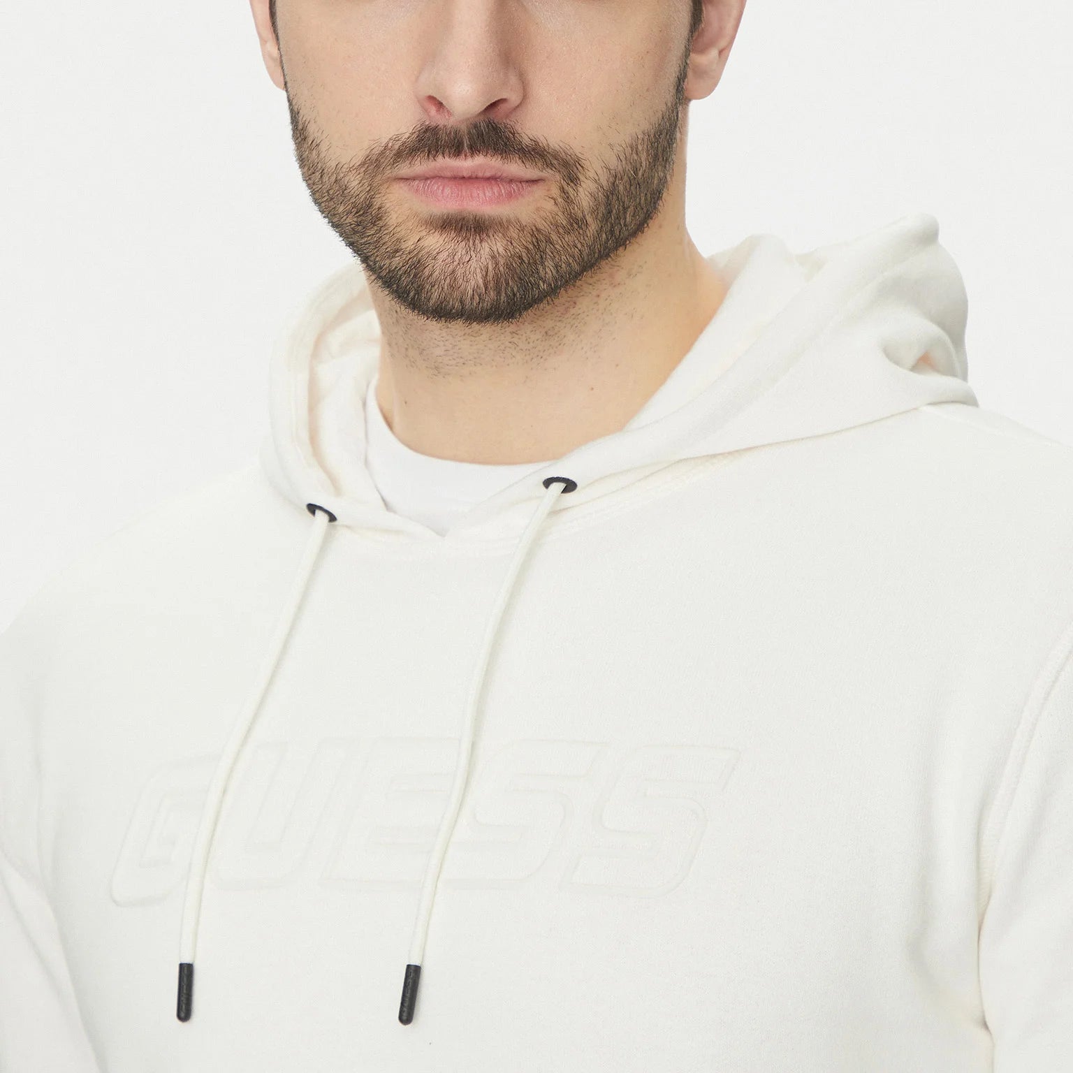 FELPA GUESS ALDWIN CAPPUCCIO CHIUSA LOGO GOMMATO