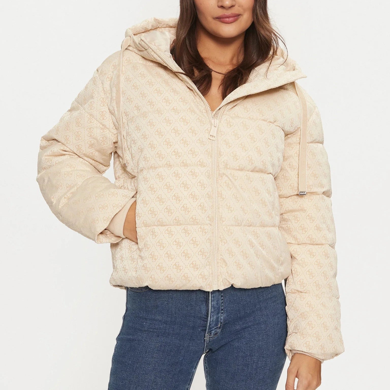 PIUMINO GUESS PUFFER LOGO FLOCK