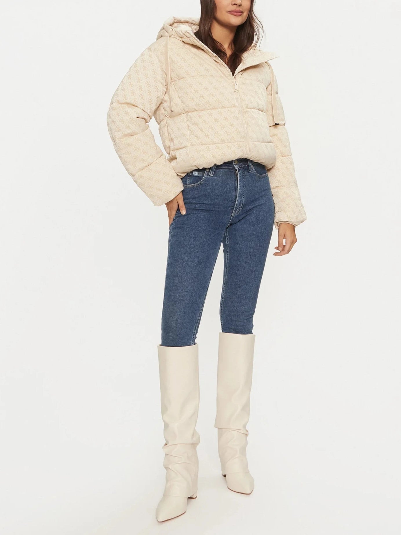 PIUMINO GUESS PUFFER LOGO FLOCK