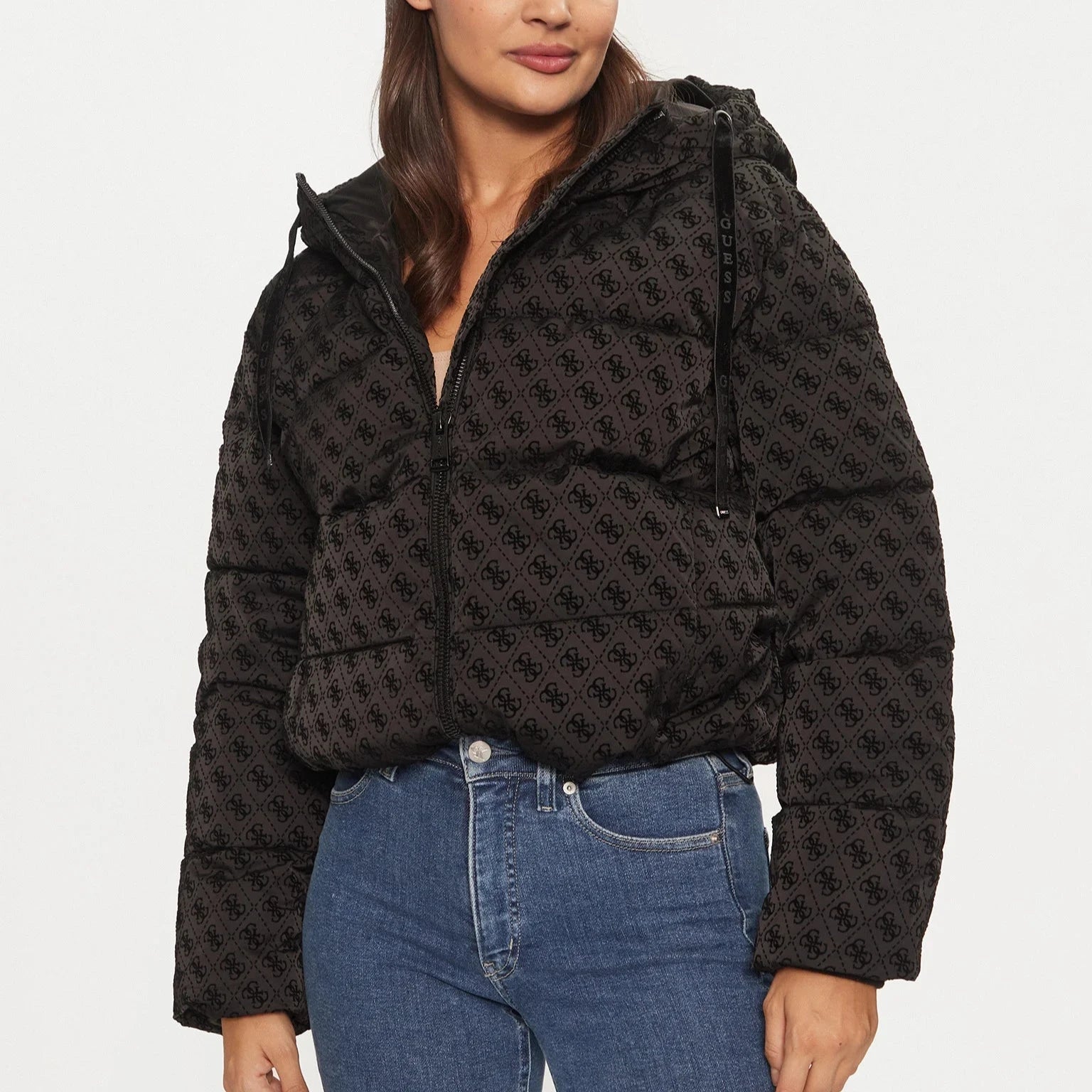 PIUMINO GUESS PUFFER LOGO FLOCK