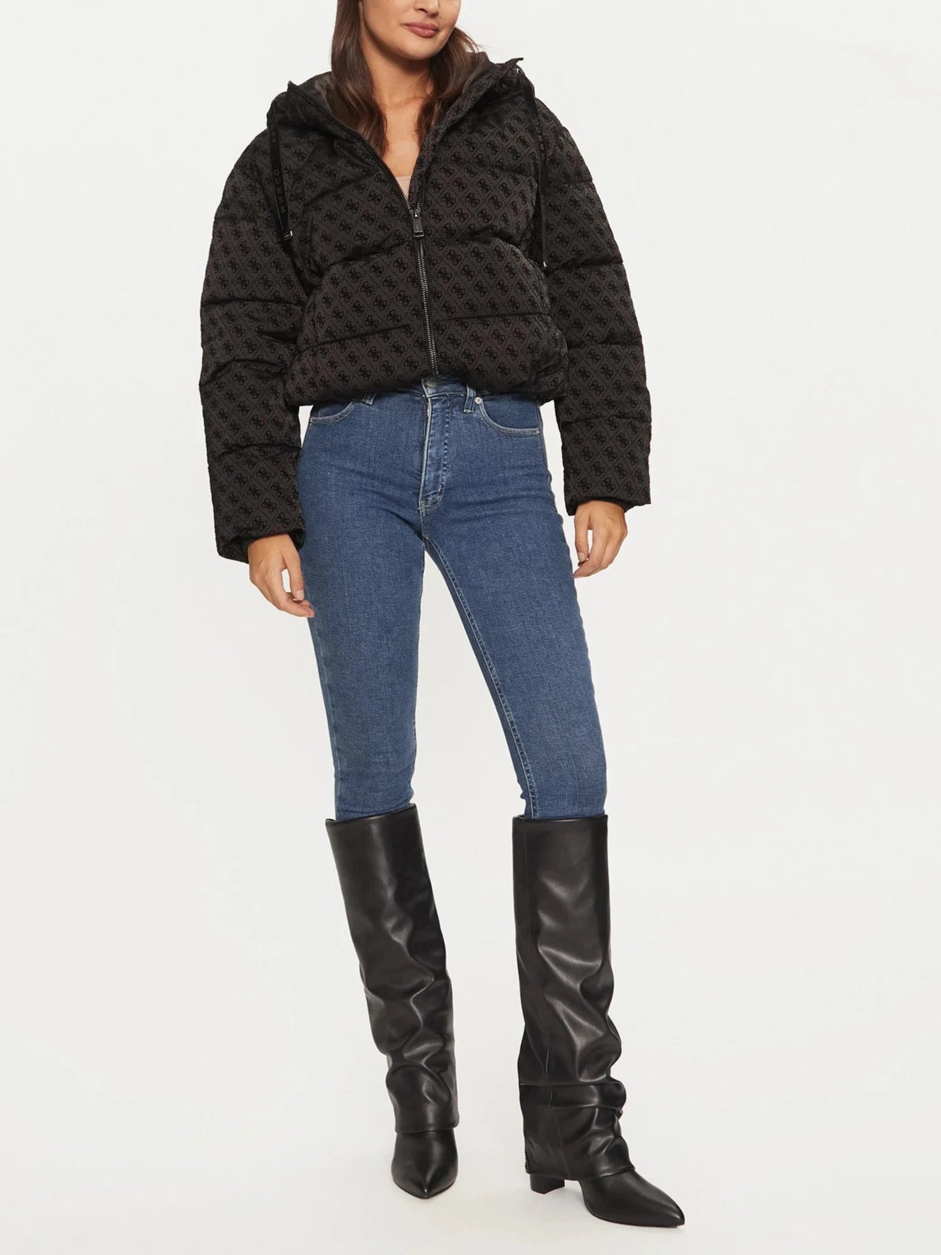 PIUMINO GUESS PUFFER LOGO FLOCK