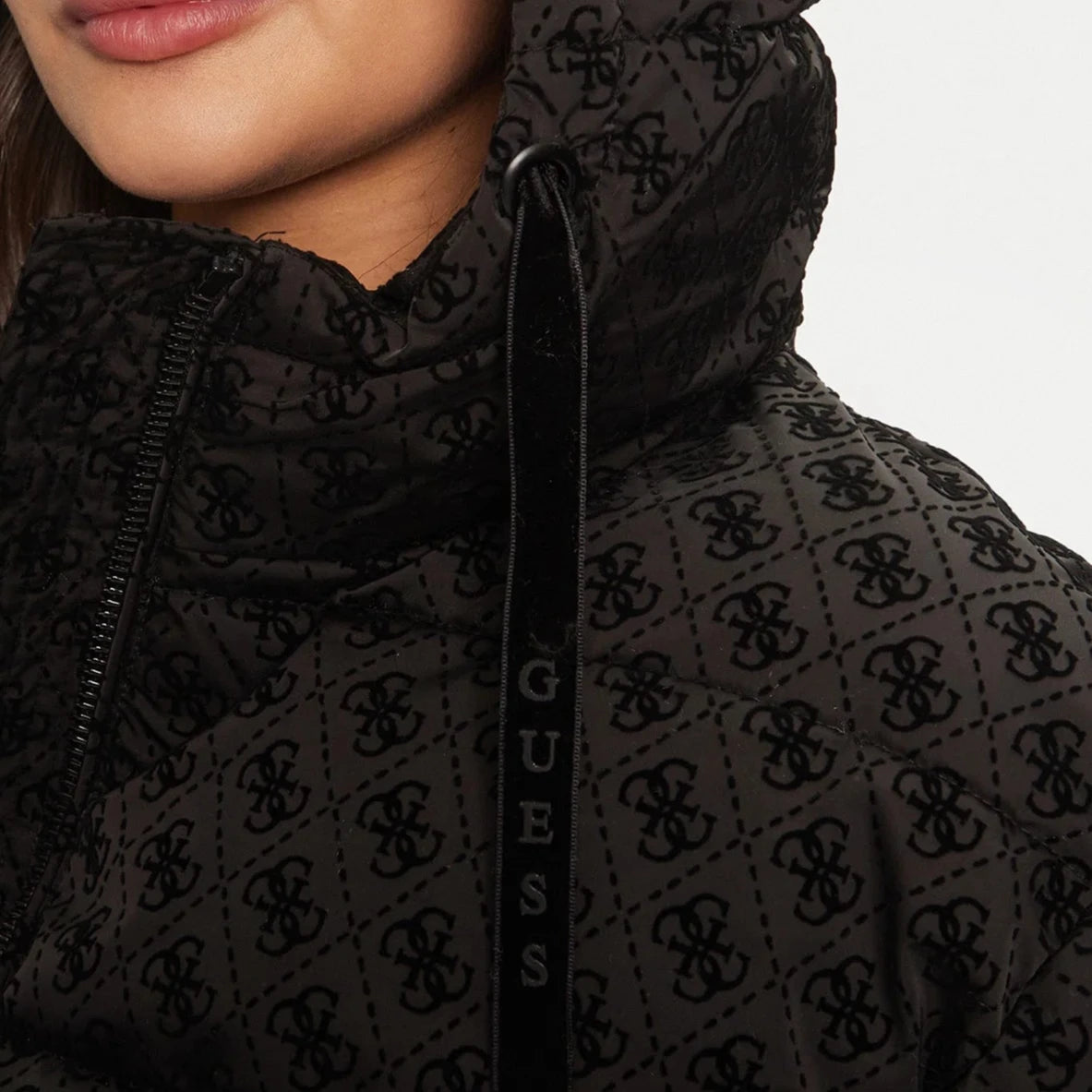 PIUMINO GUESS PUFFER LOGO FLOCK