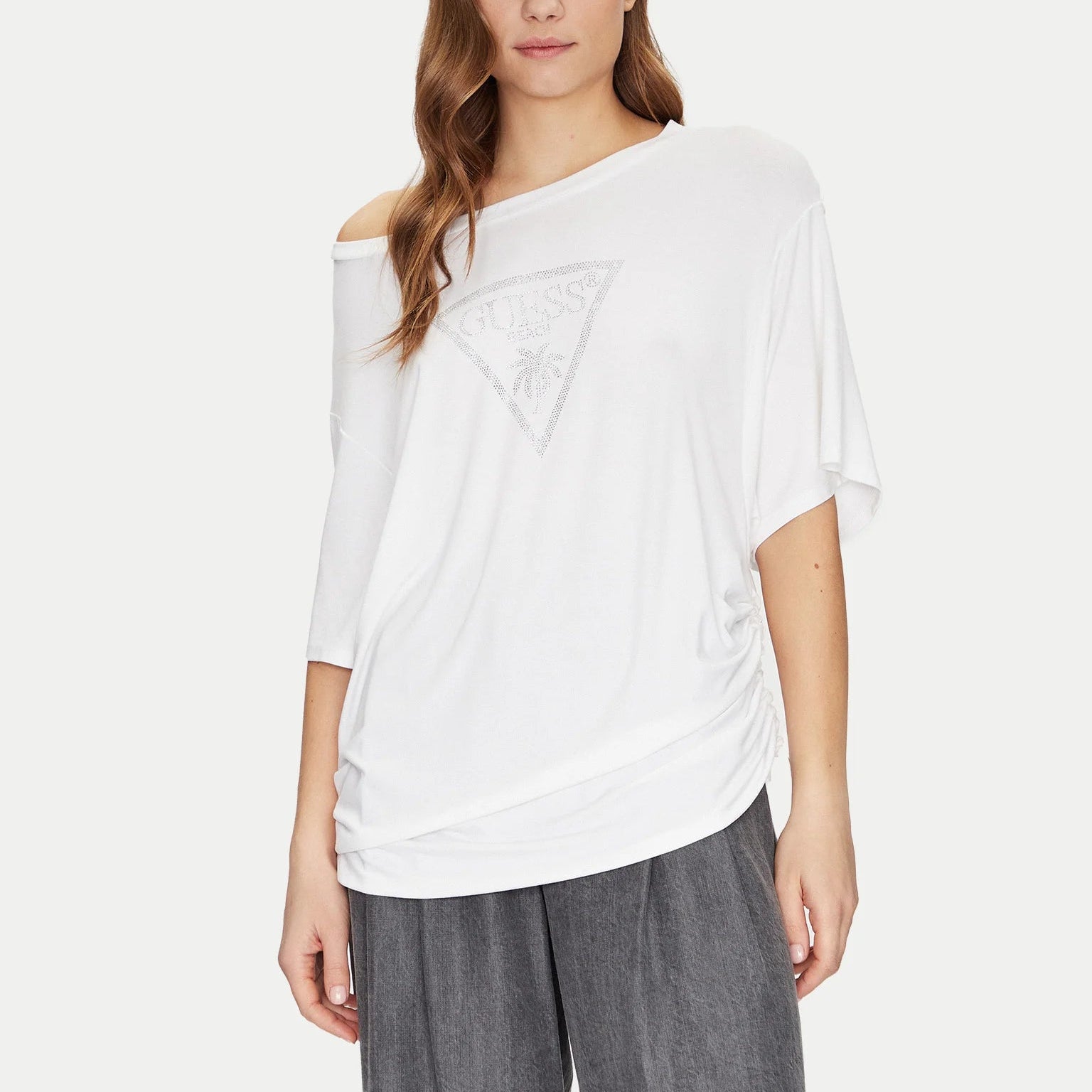 MAXI TSHIRT GUESS TRIANGLE STRASS LACCIO LATERALE