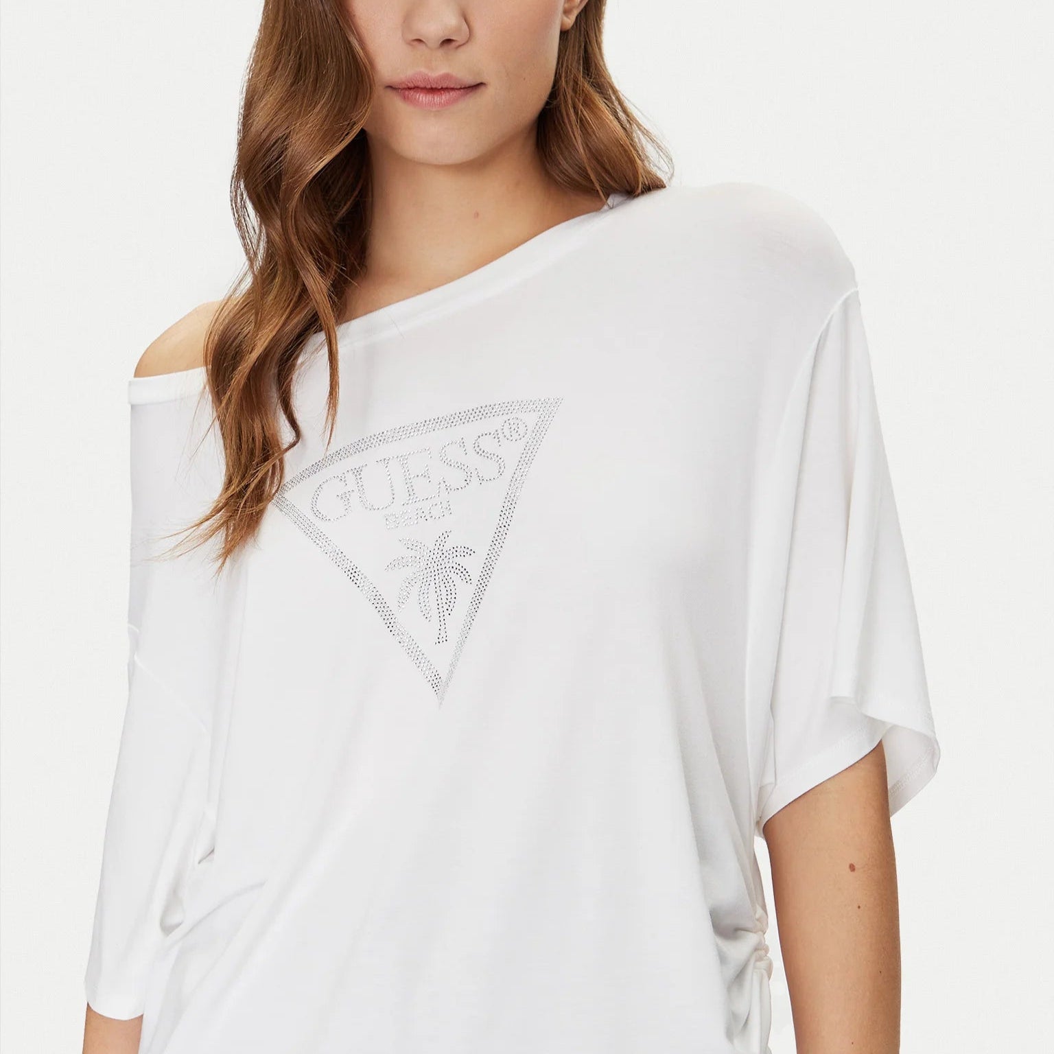 MAXI TSHIRT GUESS TRIANGLE STRASS LACCIO LATERALE