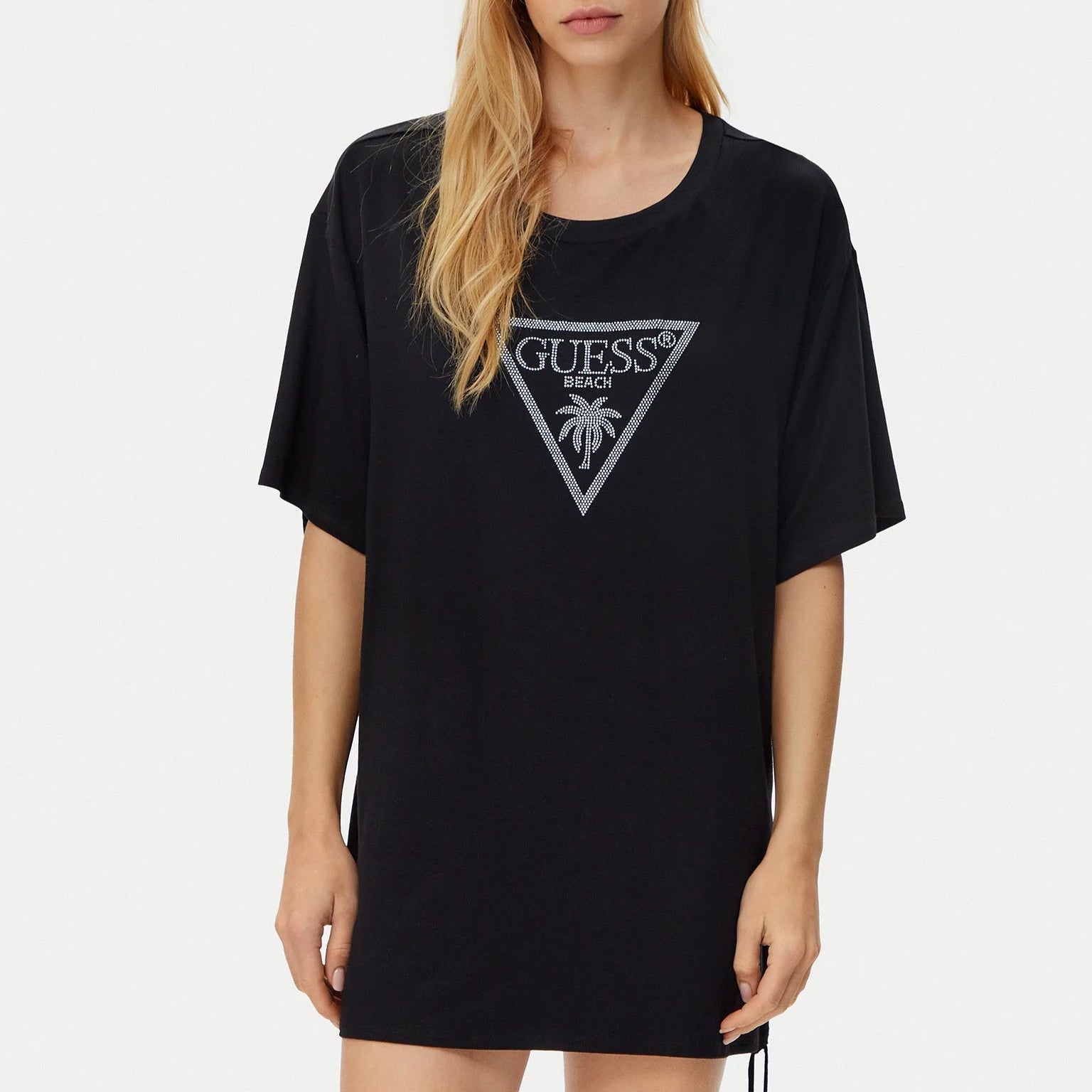MAXI TSHIRT GUESS TRIANGLE STRASS LACCIO LATERALE