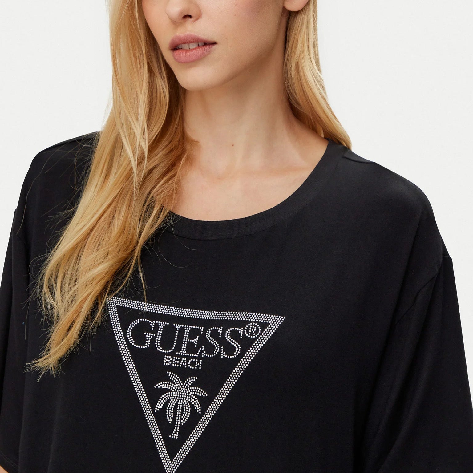 MAXI TSHIRT GUESS TRIANGLE STRASS LACCIO LATERALE