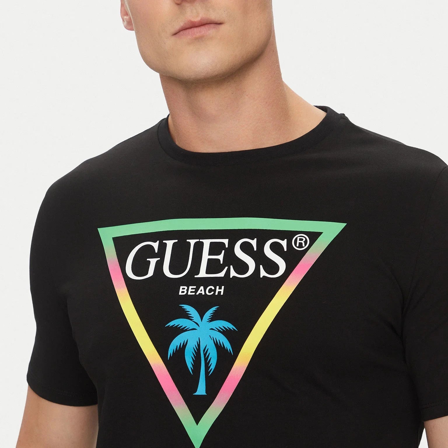 TSHIRT GUESS TRIANGLE PALM LOGO