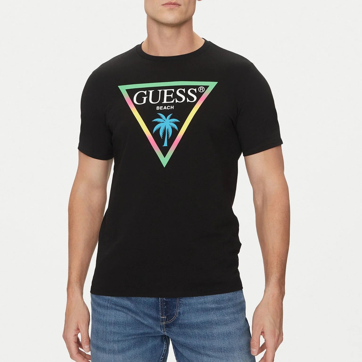 TSHIRT GUESS TRIANGLE PALM LOGO