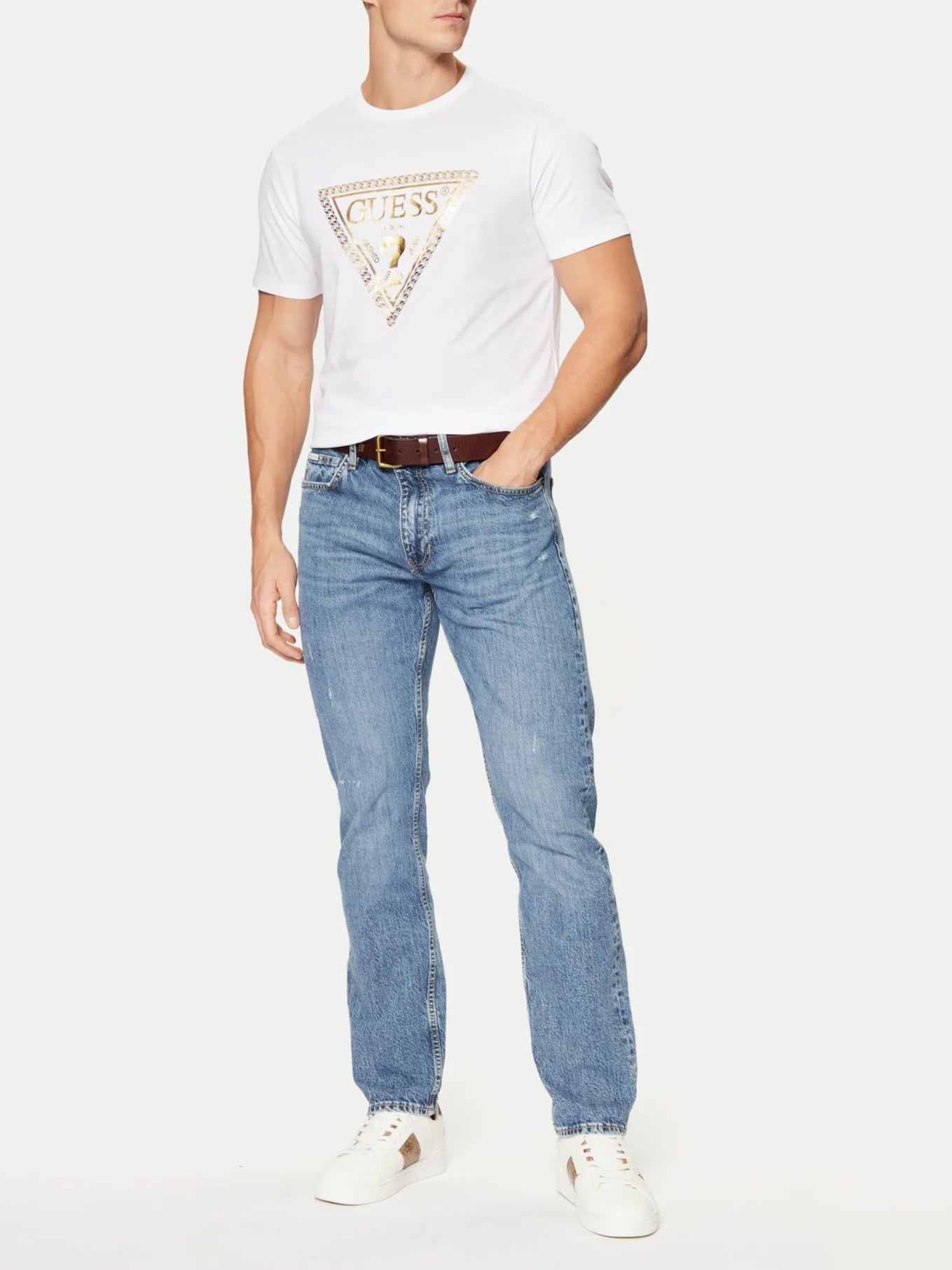 TSHIRT GUESS CHAIN TRI LOGO MC