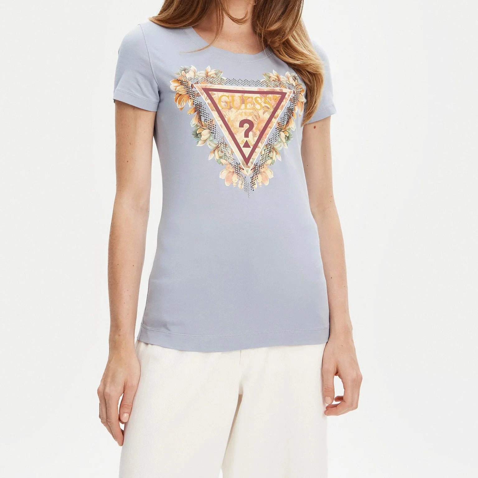 TSHIRT GUESS TRIANGLE FLOWERS SLIM FIT