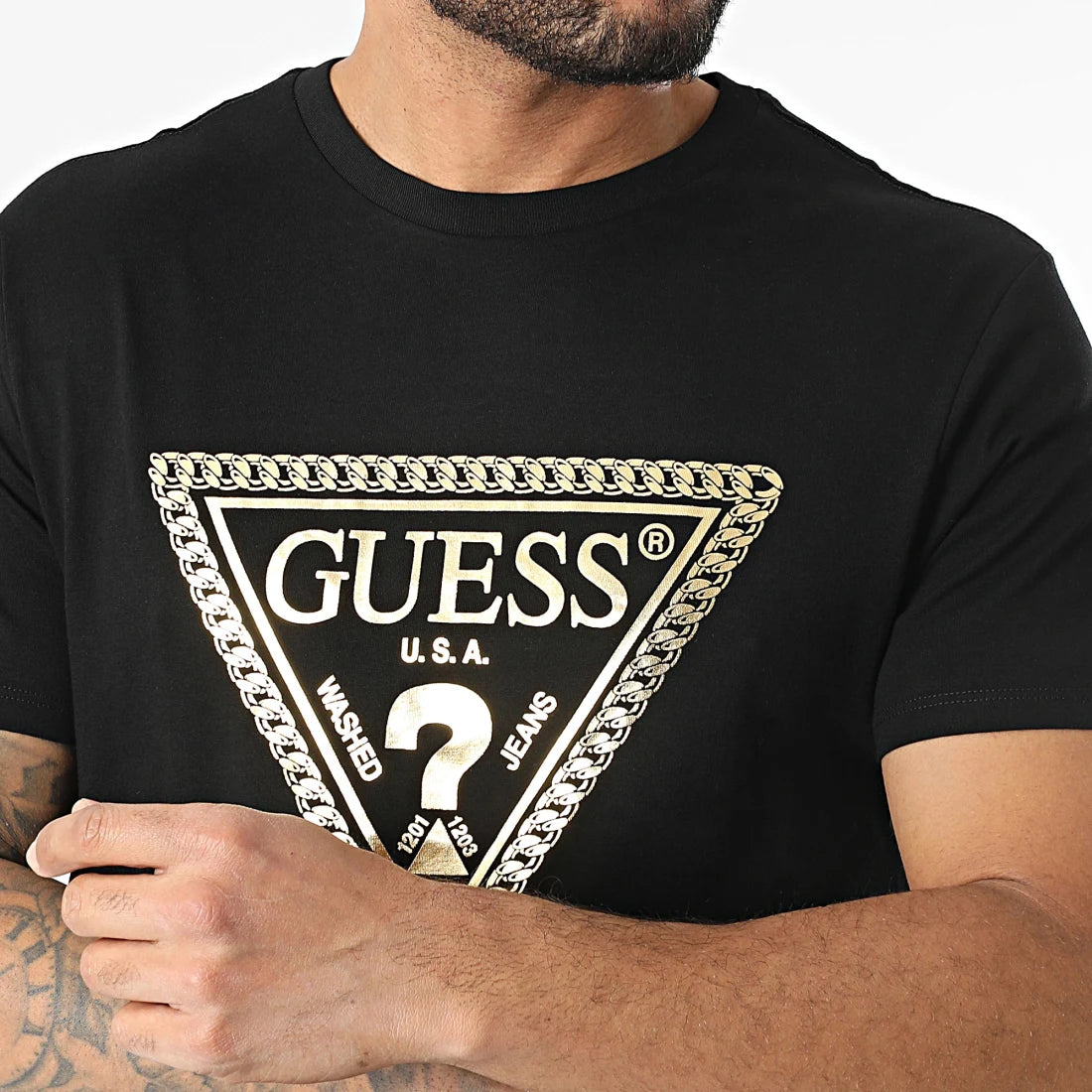 TSHIRT GUESS CHAIN TRI LOGO MC