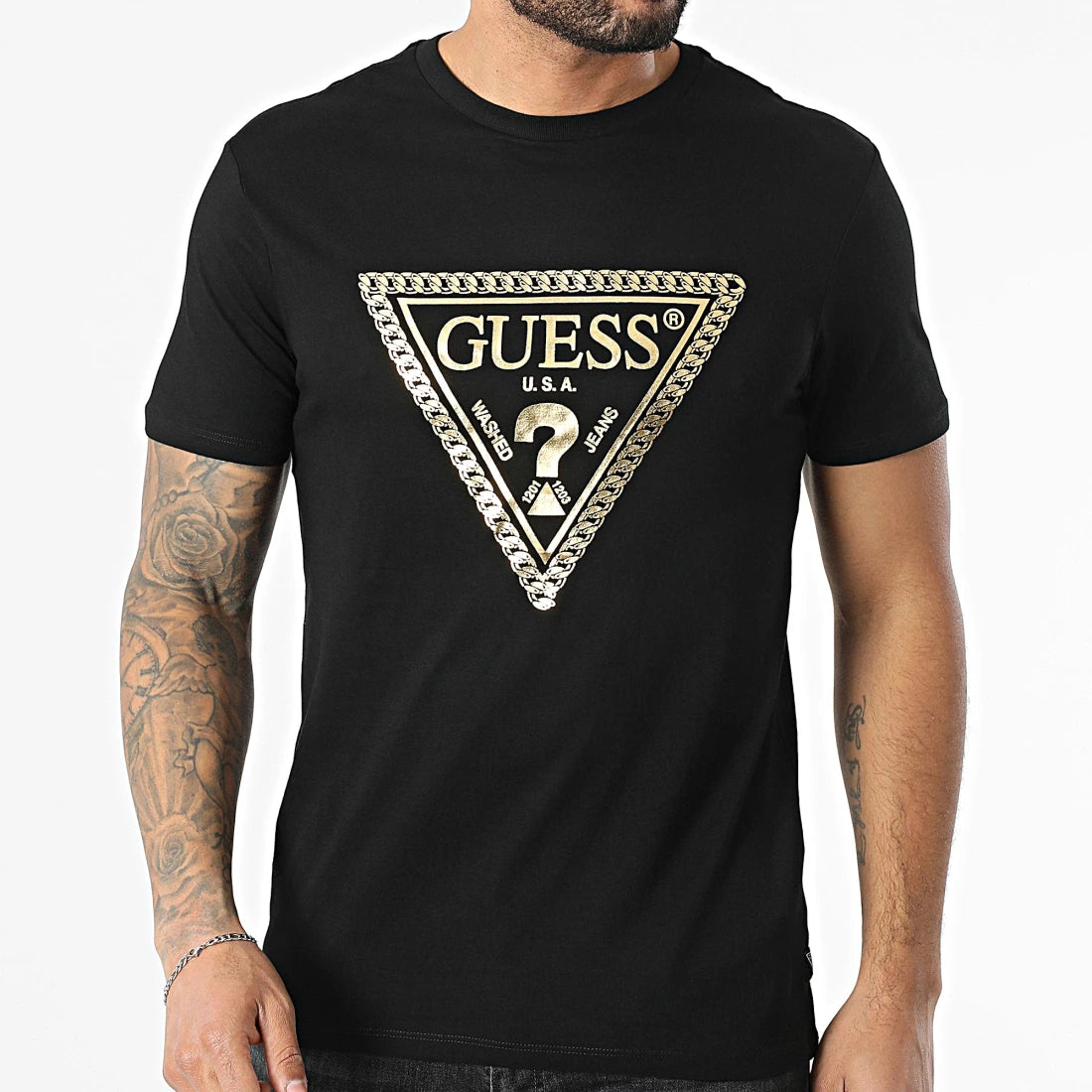 TSHIRT GUESS CHAIN TRI LOGO MC