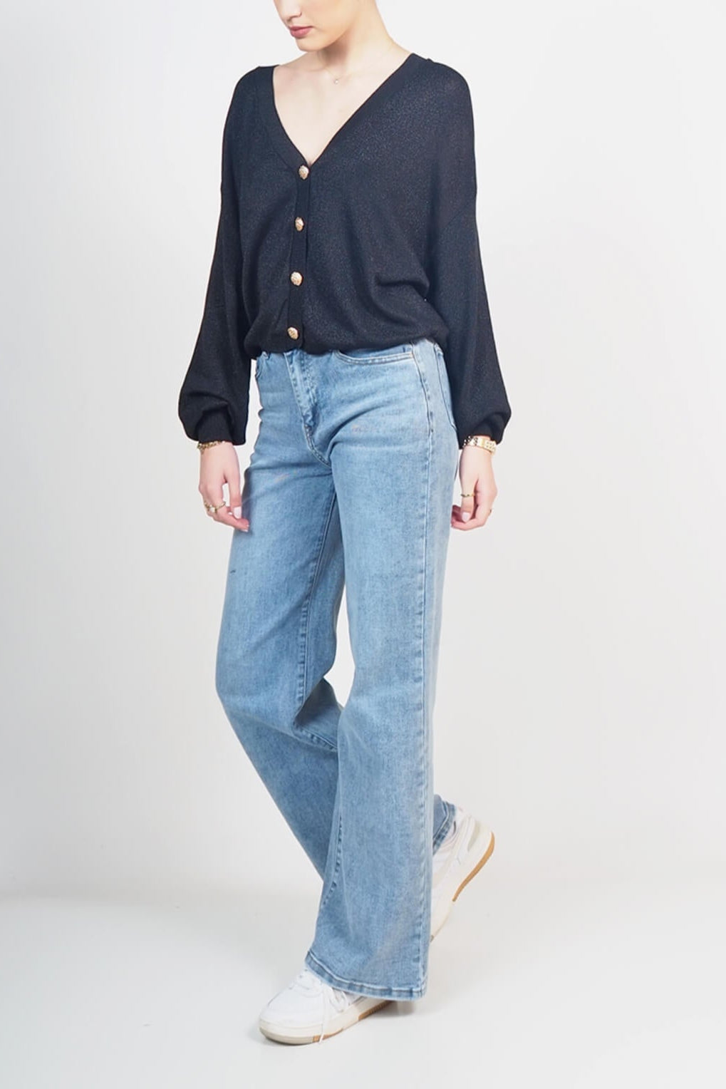 CARDIGAN SEM ANASTASIA SCOLLO V BOTTONATO IN LUREX OVER