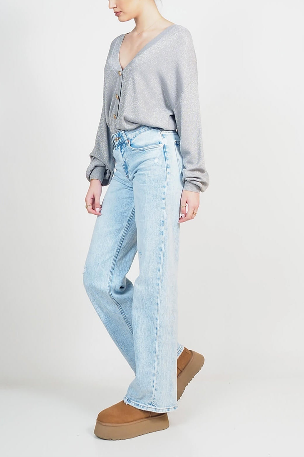 CARDIGAN SEM ANASTASIA SCOLLO V BOTTONATO IN LUREX OVER