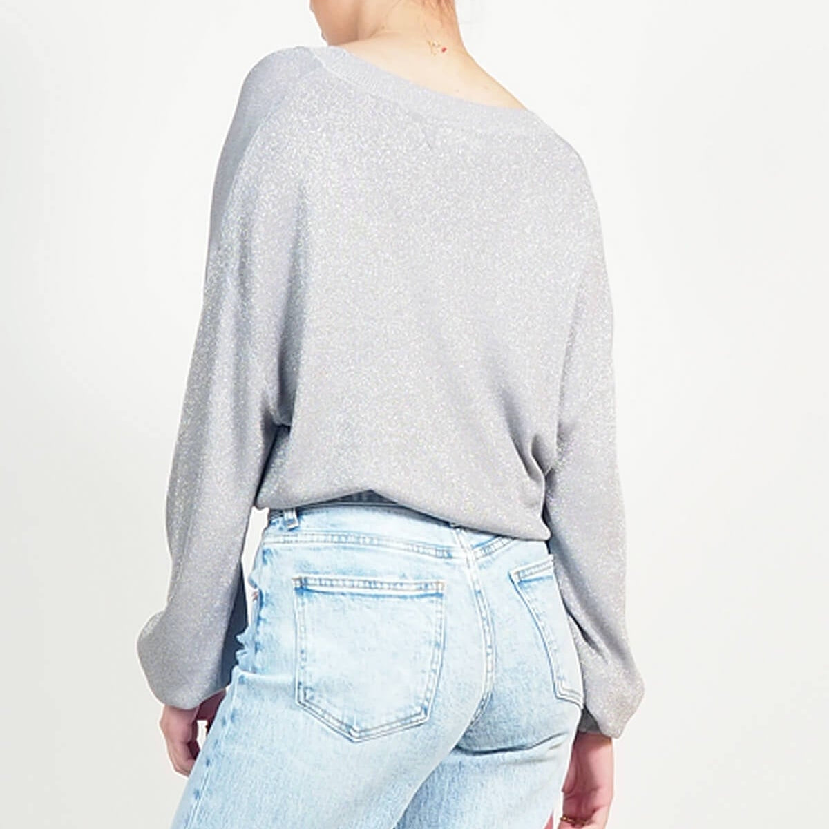 CARDIGAN SEM ANASTASIA SCOLLO V BOTTONATO IN LUREX OVER