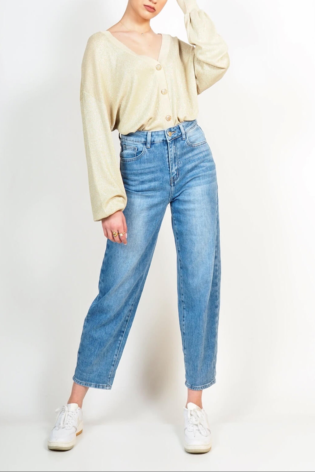 CARDIGAN SEM ANASTASIA SCOLLO V BOTTONATO IN LUREX OVER