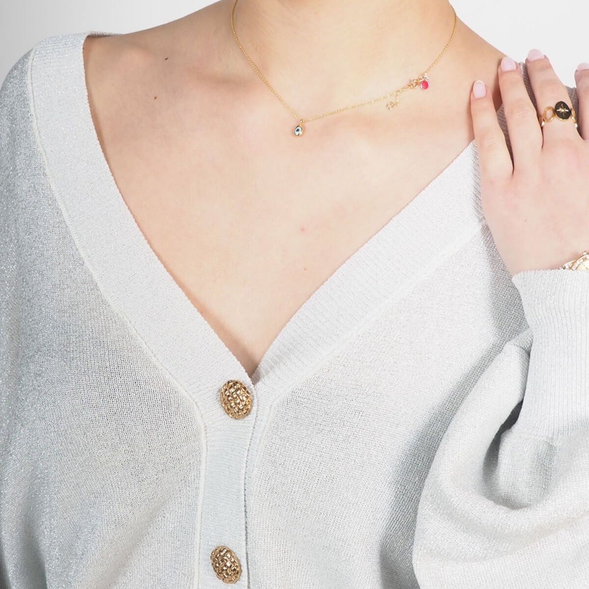 CARDIGAN SEM ANASTASIA SCOLLO V BOTTONATO IN LUREX OVER