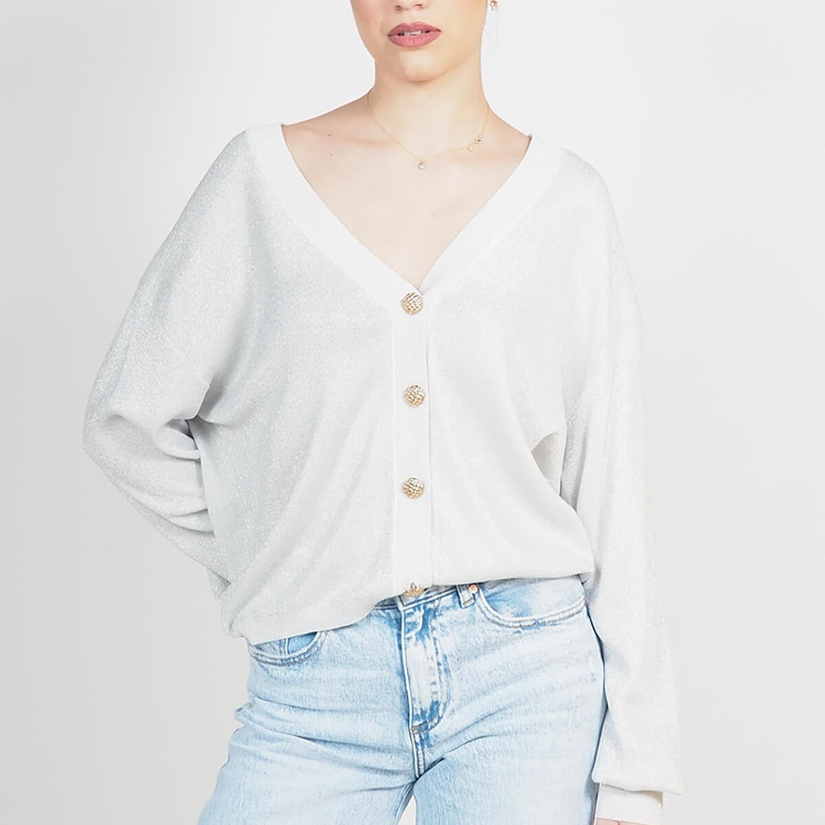 CARDIGAN SEM ANASTASIA SCOLLO V BOTTONATO IN LUREX OVER