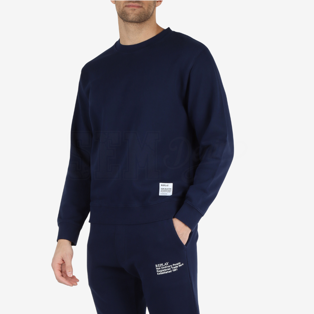 FELPA REPLAY GIROCOLLO INT. GARZATO MINILOGO N.O.P.