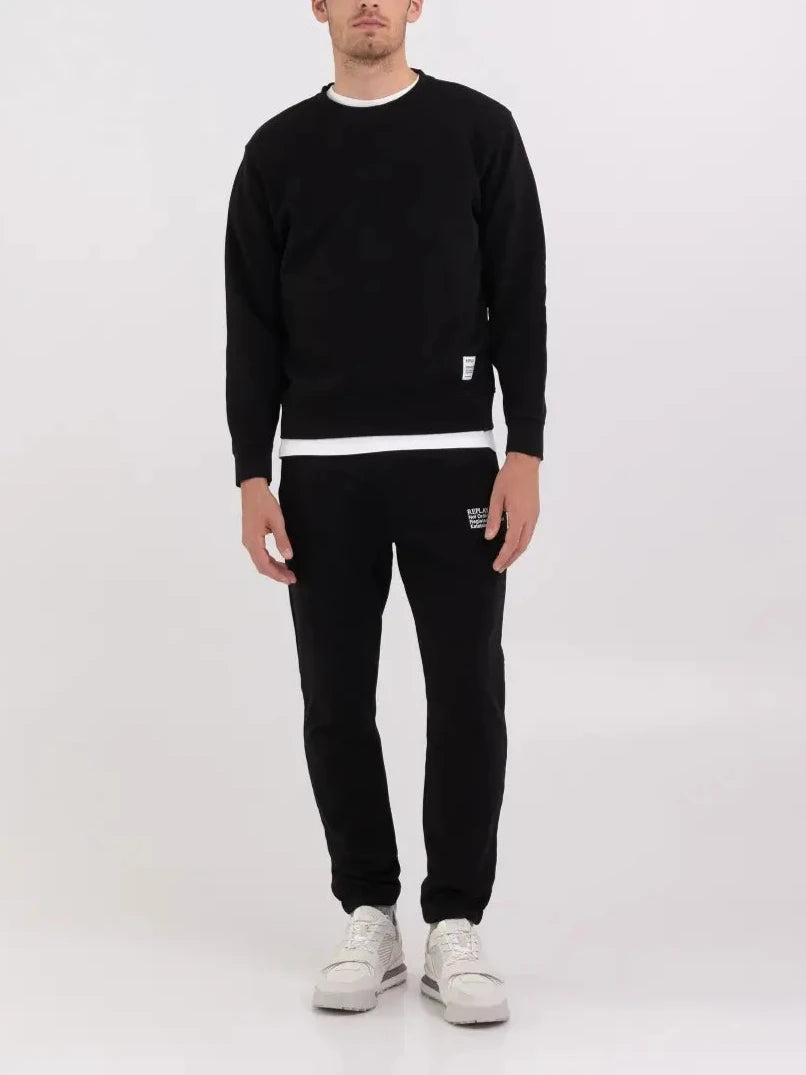 FELPA REPLAY GIROCOLLO INT. GARZATO MINILOGO N.O.P.