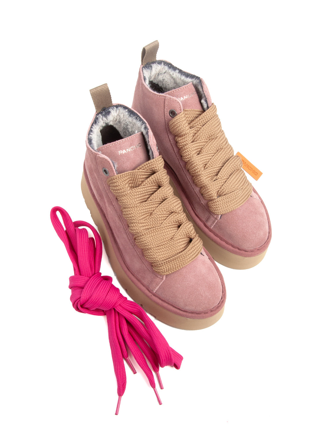 SCARPE PANCHIC POLACCHINO PLATFORM SUEDE PELO FUR BROWNROSE