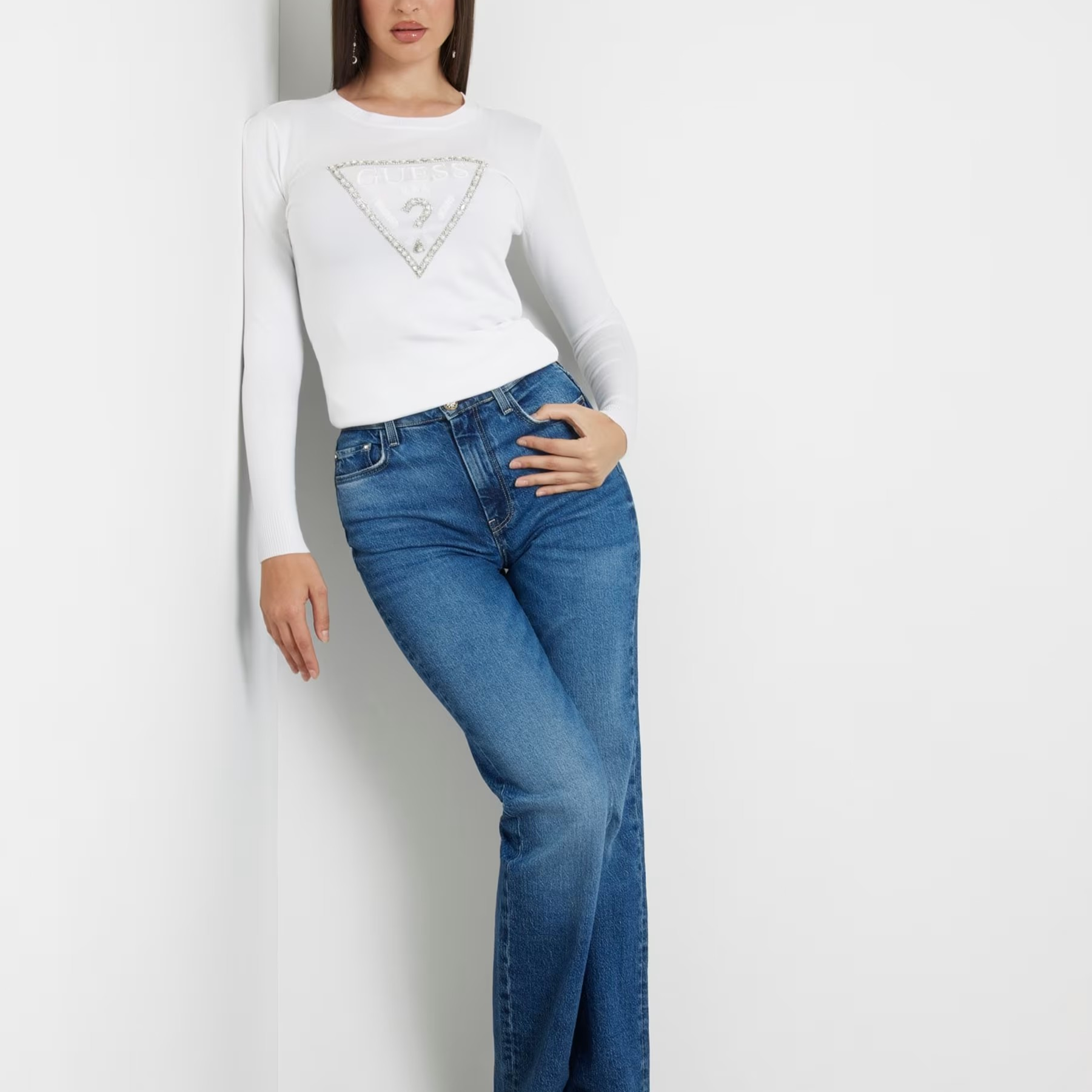 TSHIRT GUESS RYLIE TRIANGLE LOGO ML