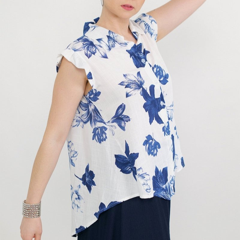 CAMICIA BLUSA SMANICATO LINO FLOREALE