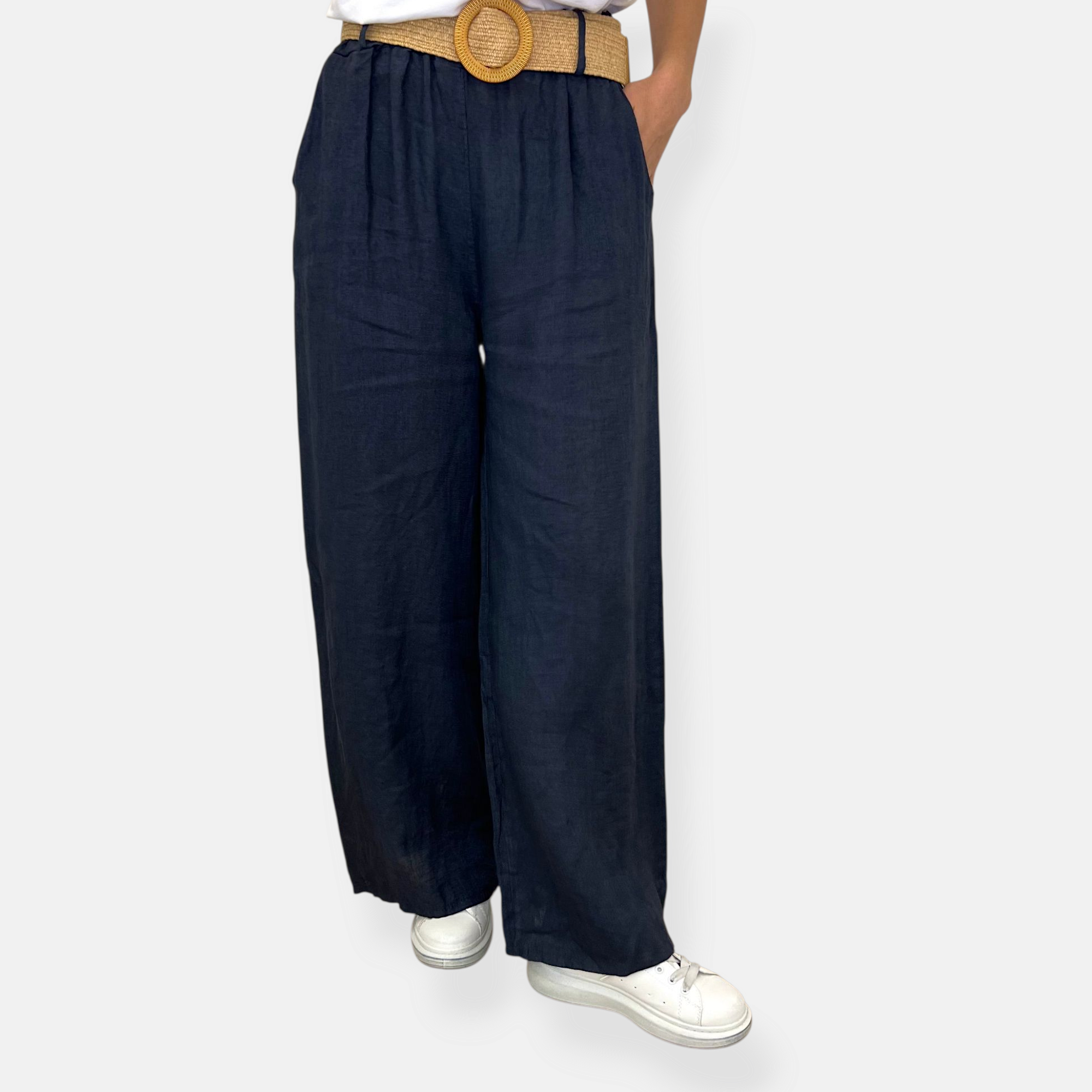 PANTALONE PALAZZO 100X100 LINO TINTA UNITA