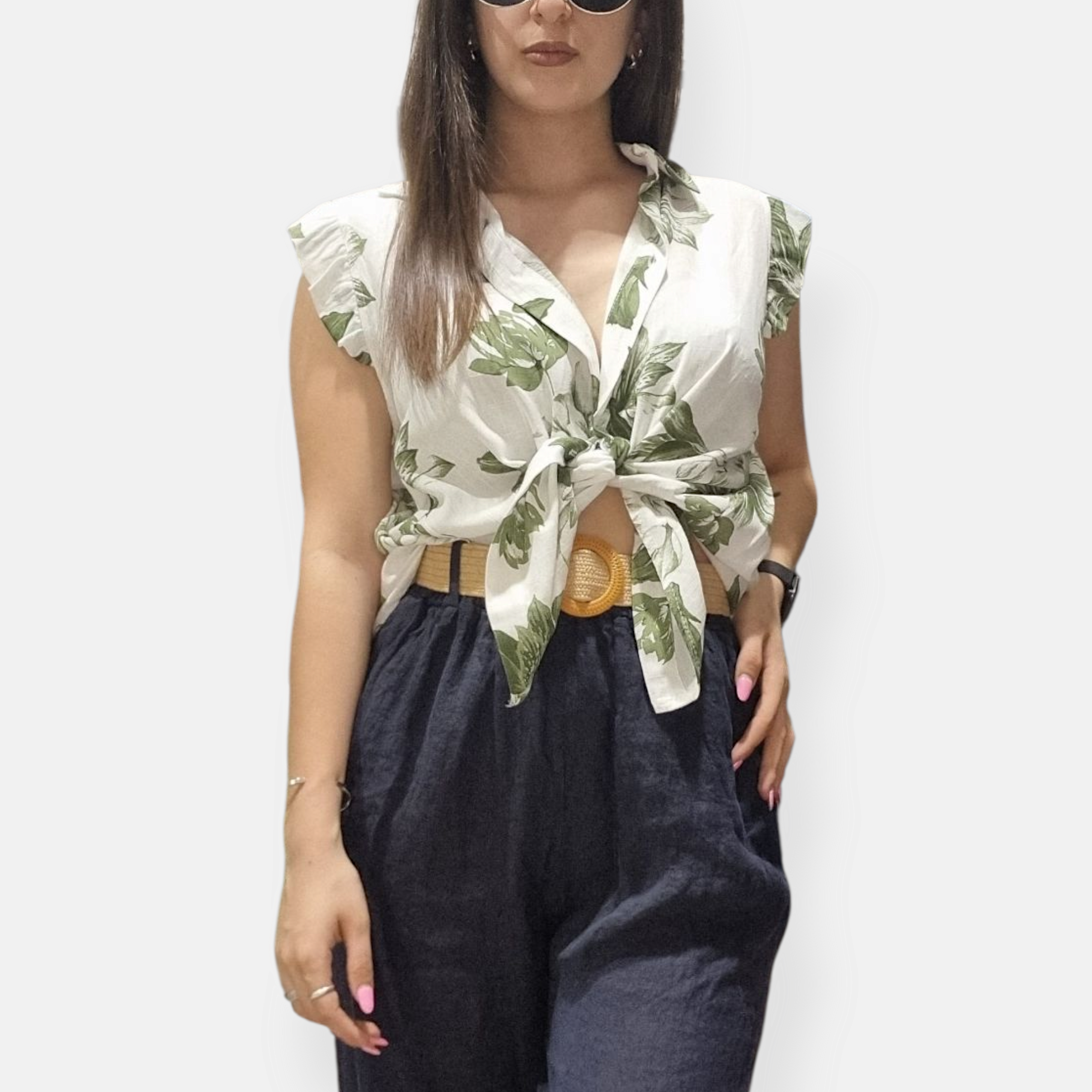 CAMICIA BLUSA SMANICATO LINO FLOREALE