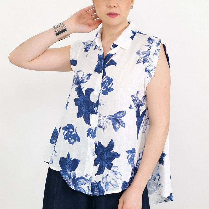 CAMICIA BLUSA SMANICATO LINO FLOREALE