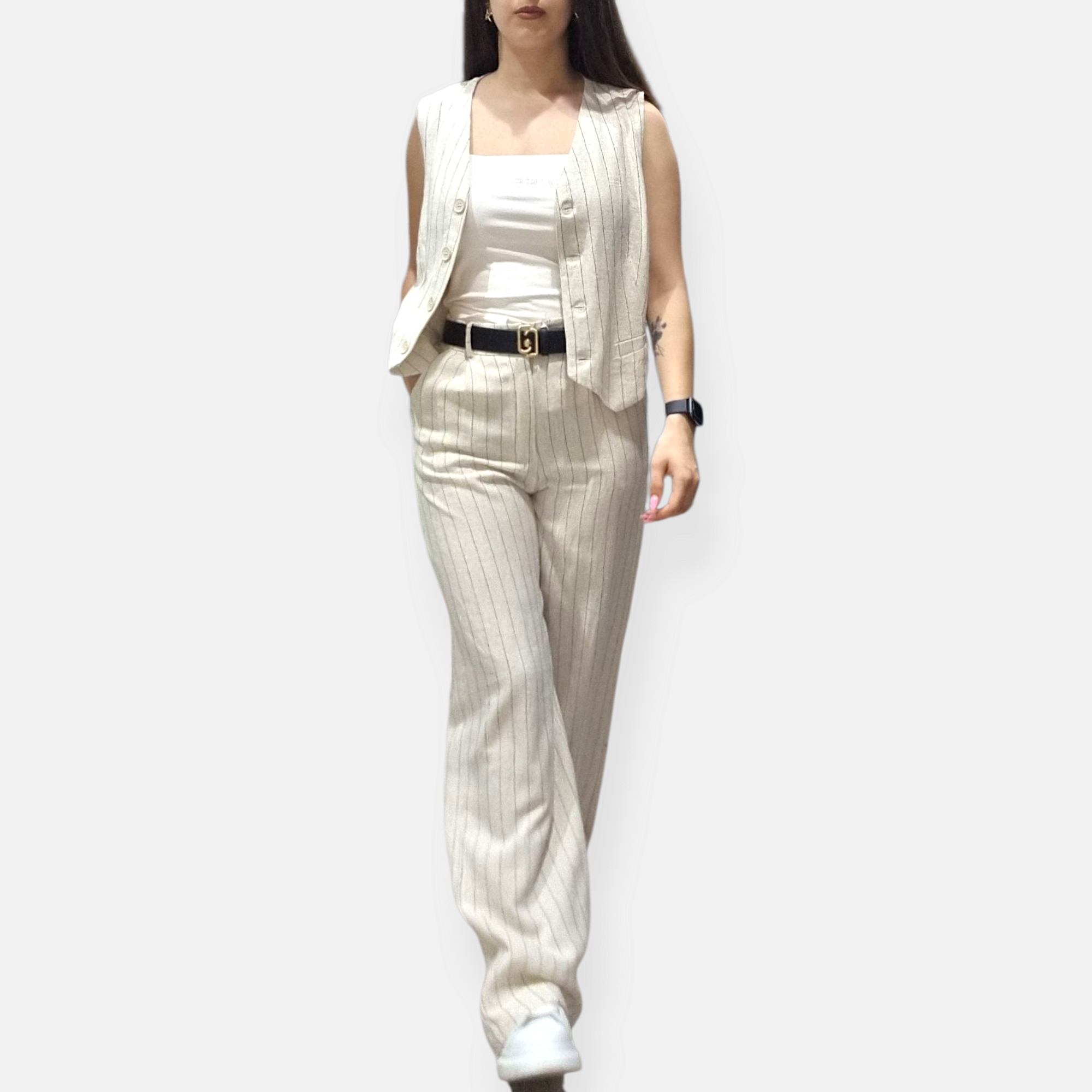 COORDINATO GILET E PANTALONE PALAZZO GESSATO