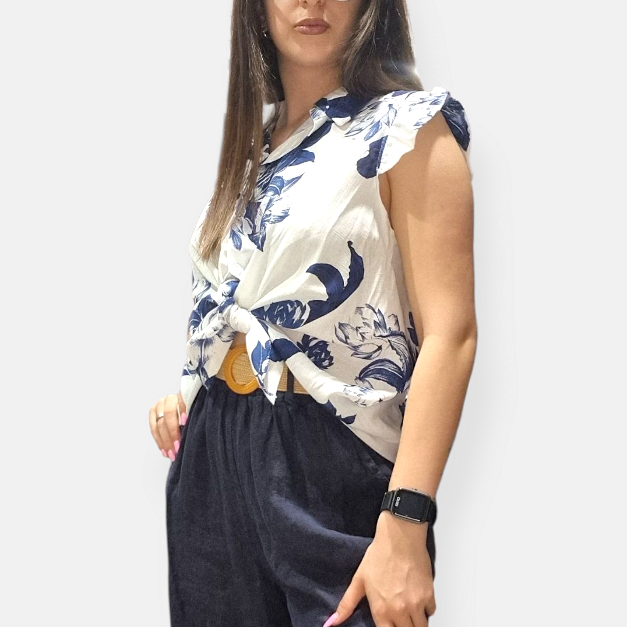 CAMICIA BLUSA SMANICATO LINO FLOREALE