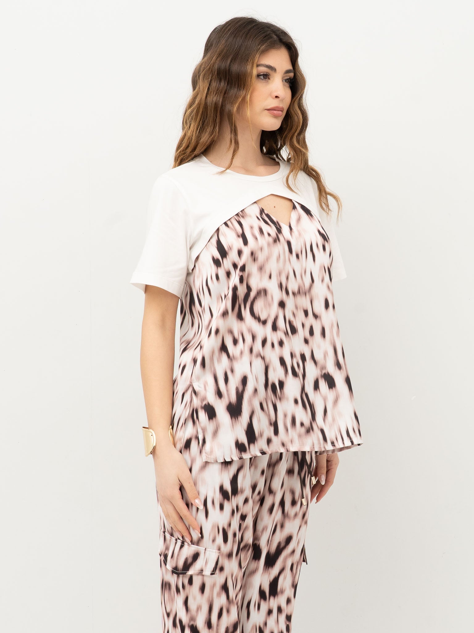 TSHIRT LIUJO MC COLOR BLOCK SCOLLO FORATO