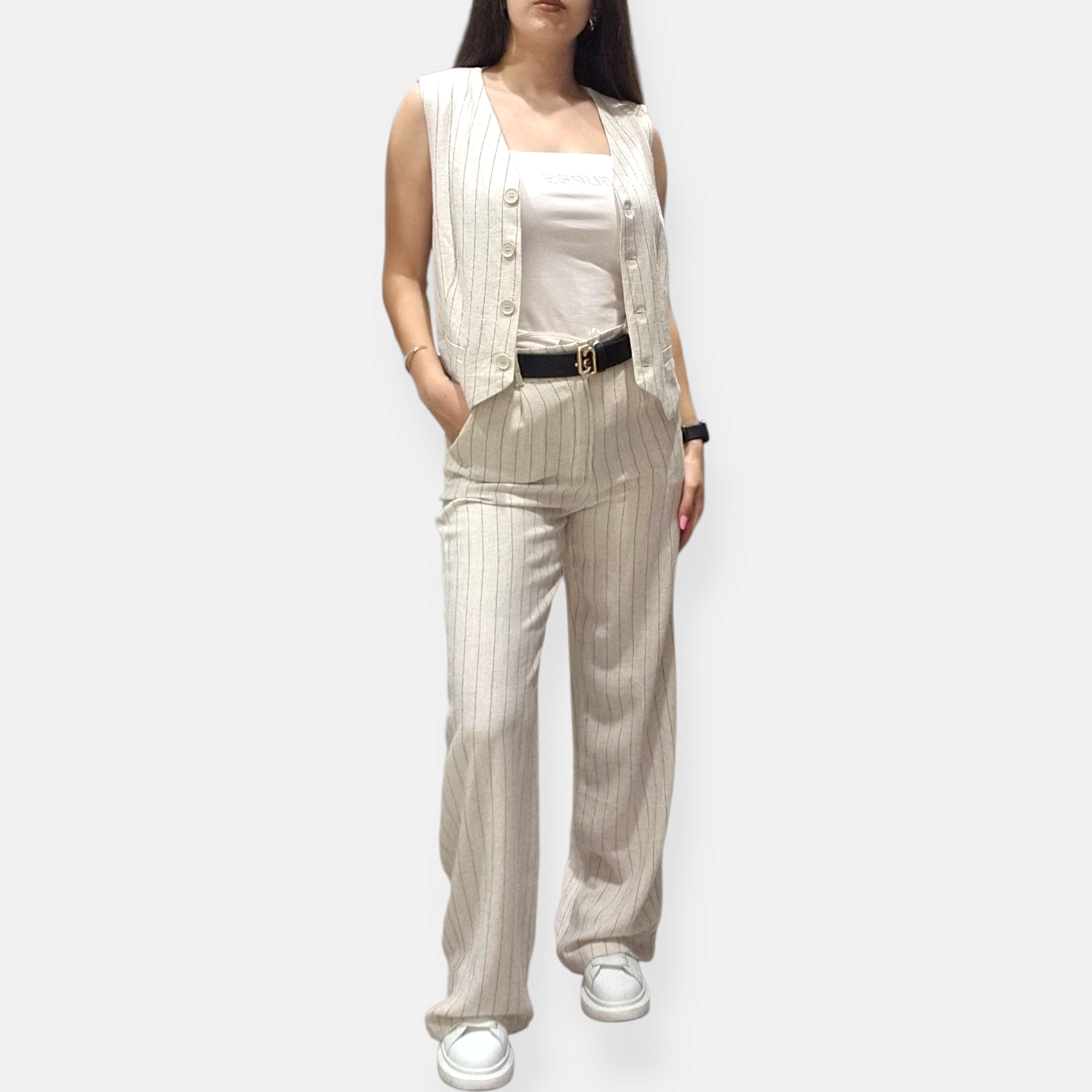 COORDINATO GILET E PANTALONE PALAZZO GESSATO