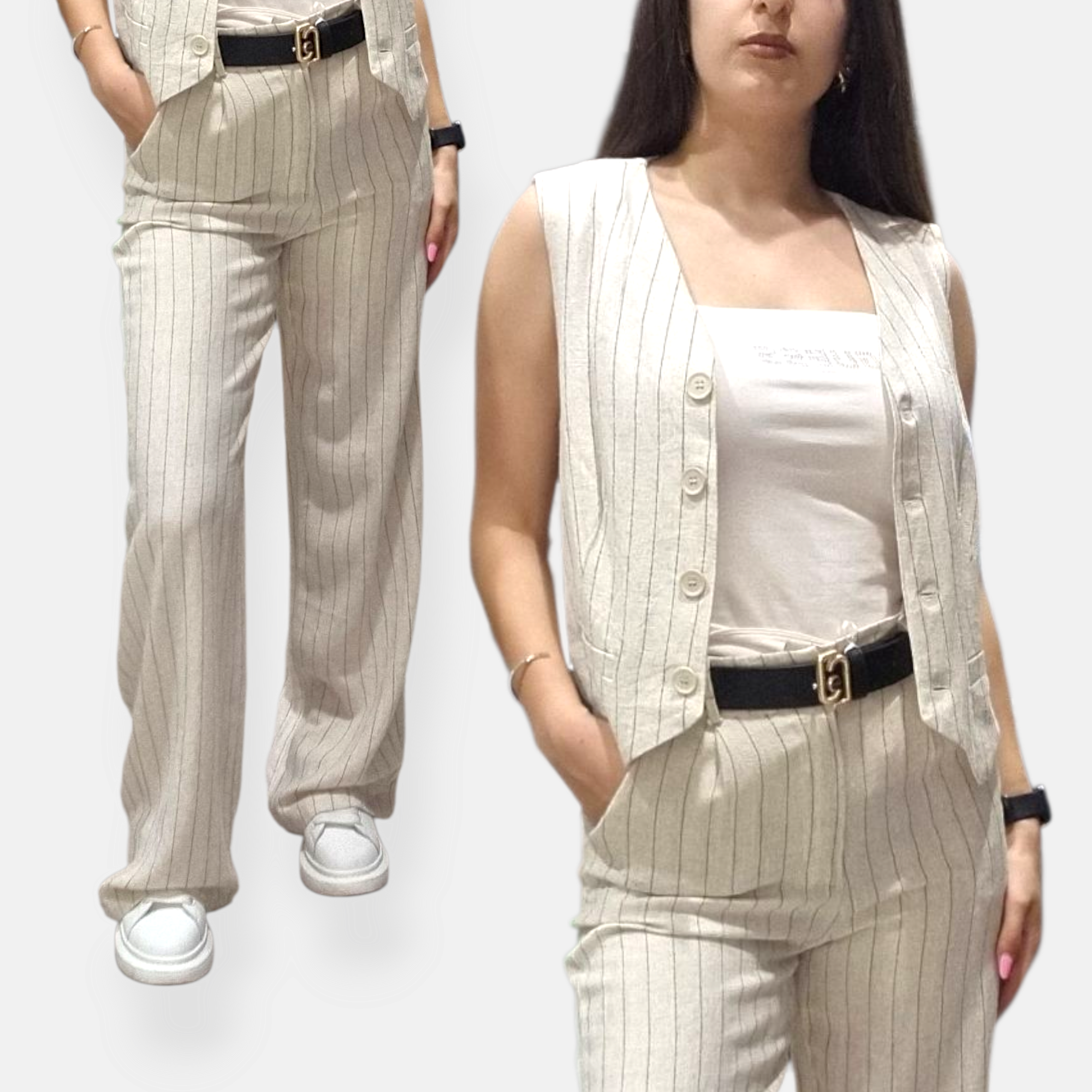 COORDINATO GILET E PANTALONE PALAZZO GESSATO