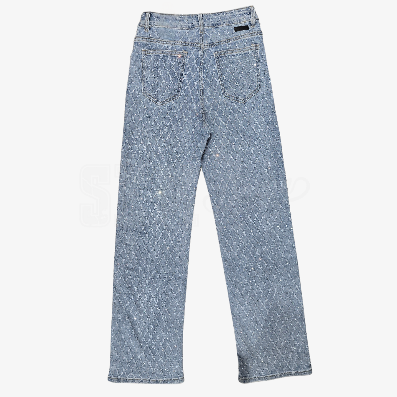 JEANS VITA ALTA STRAIGHT CON TRAMA A ROMBI STRASS