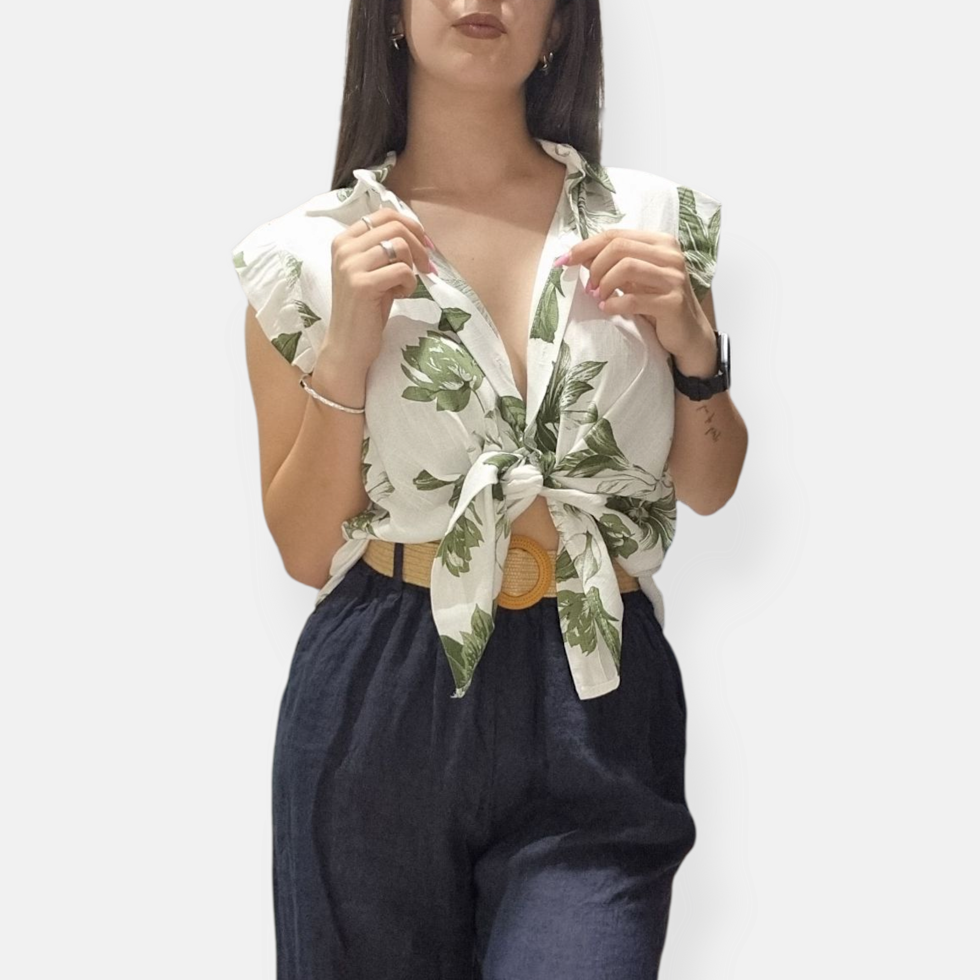 CAMICIA BLUSA SMANICATO LINO FLOREALE