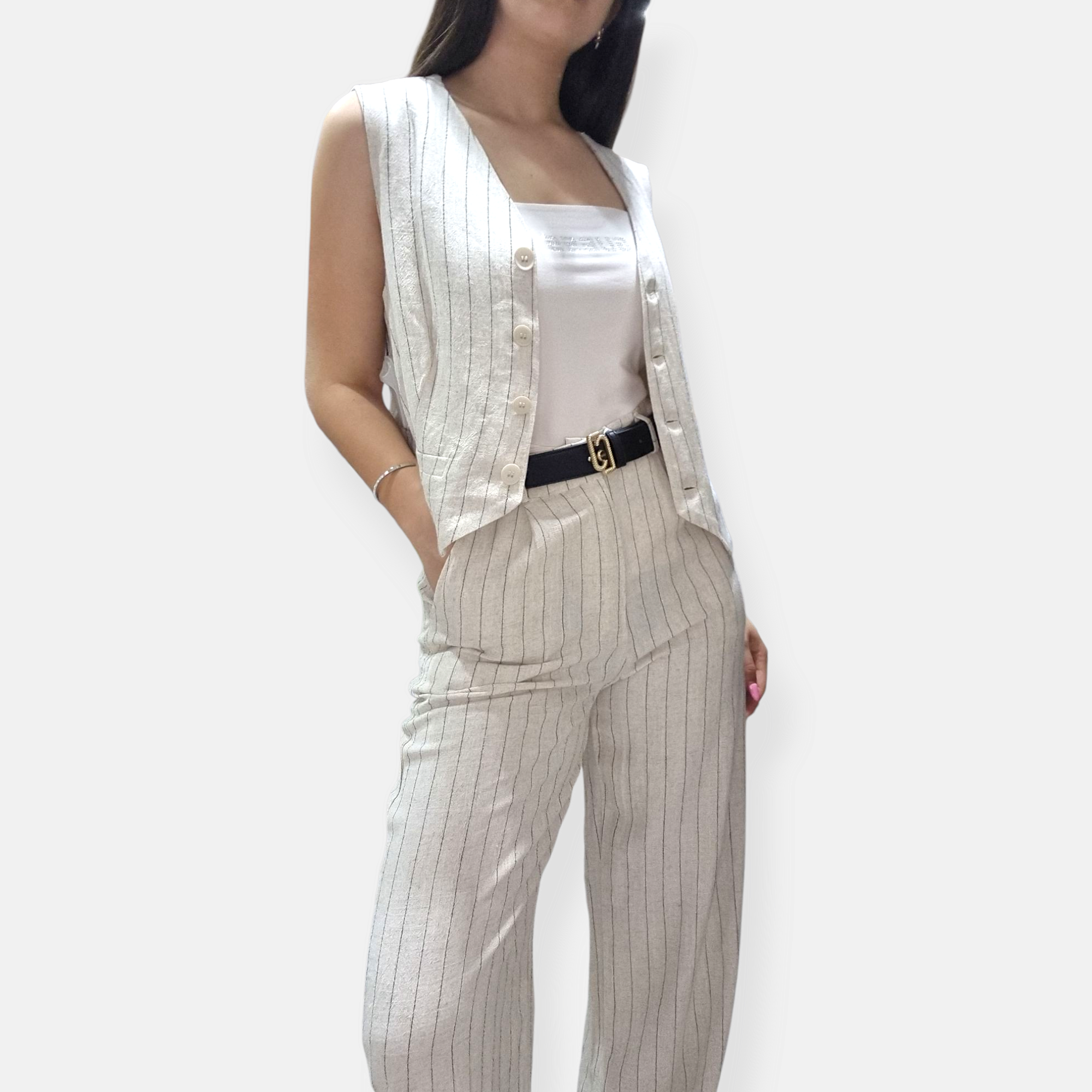 COORDINATO GILET E PANTALONE PALAZZO GESSATO