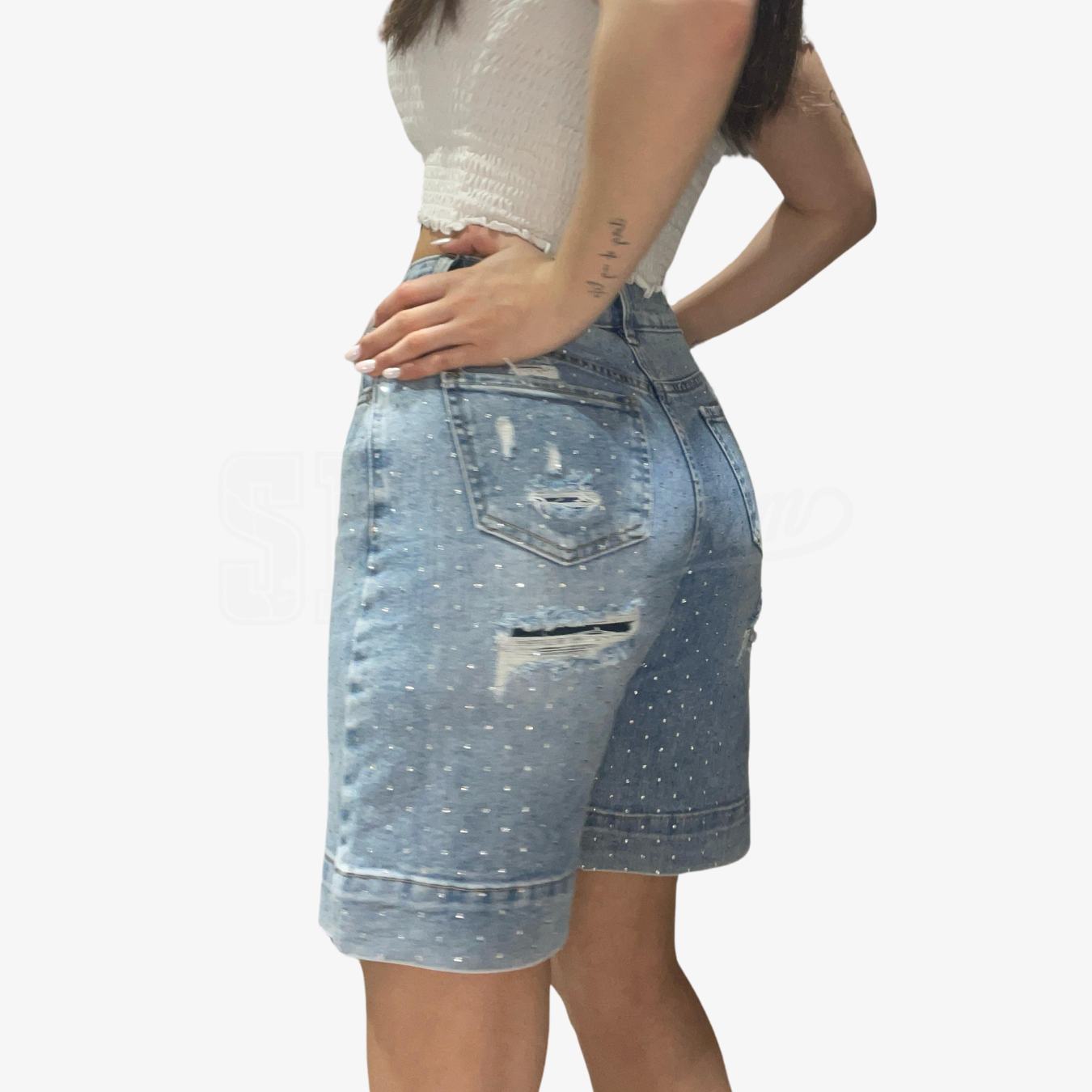 BERMUDA SEM CINZIA STRASS FULL ALLOVER CON ROTTURE CUCITE