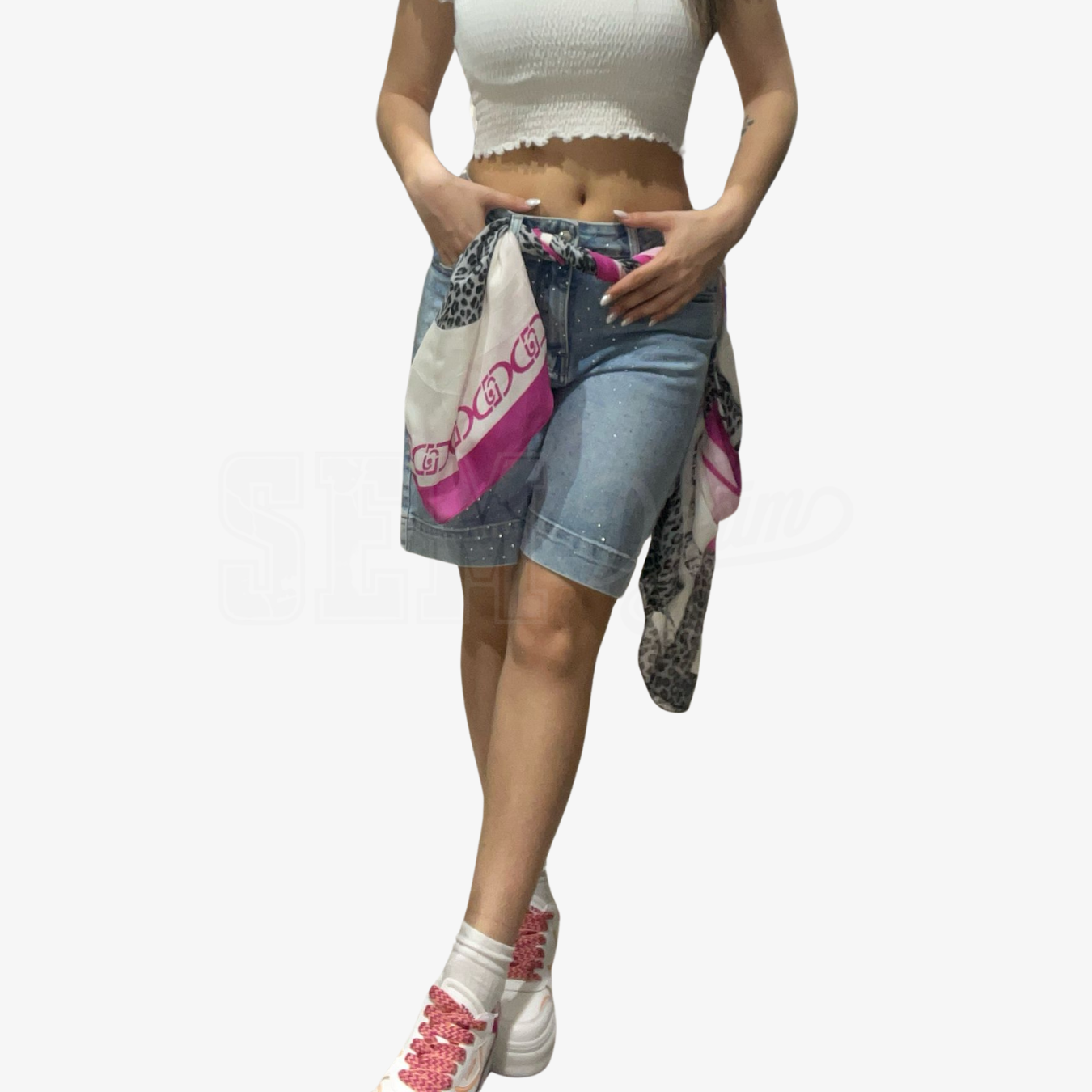 BERMUDA SEM CINZIA STRASS FULL ALLOVER CON ROTTURE CUCITE