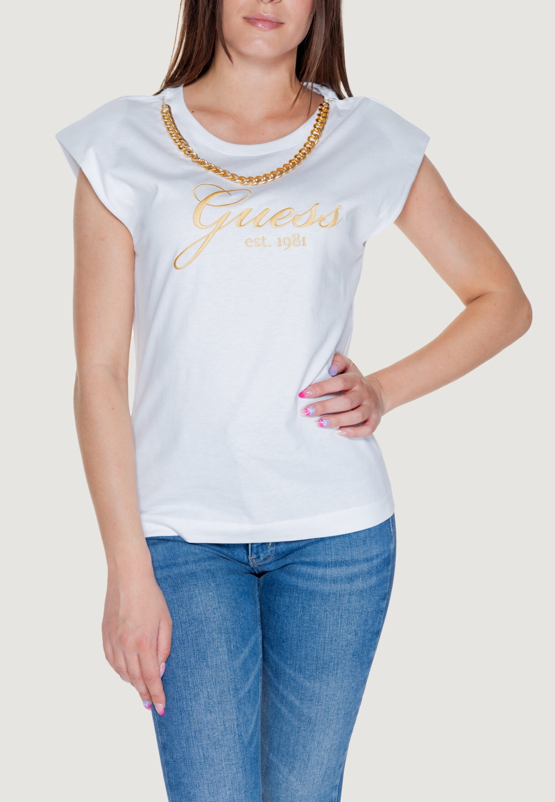 TSHIRT GUESS CRYSTAL MC CATENINA GOLD LOGO