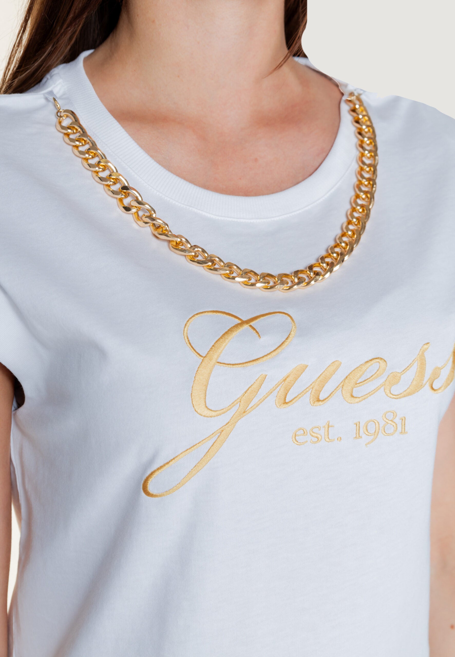 TSHIRT GUESS CRYSTAL MC CATENINA GOLD LOGO