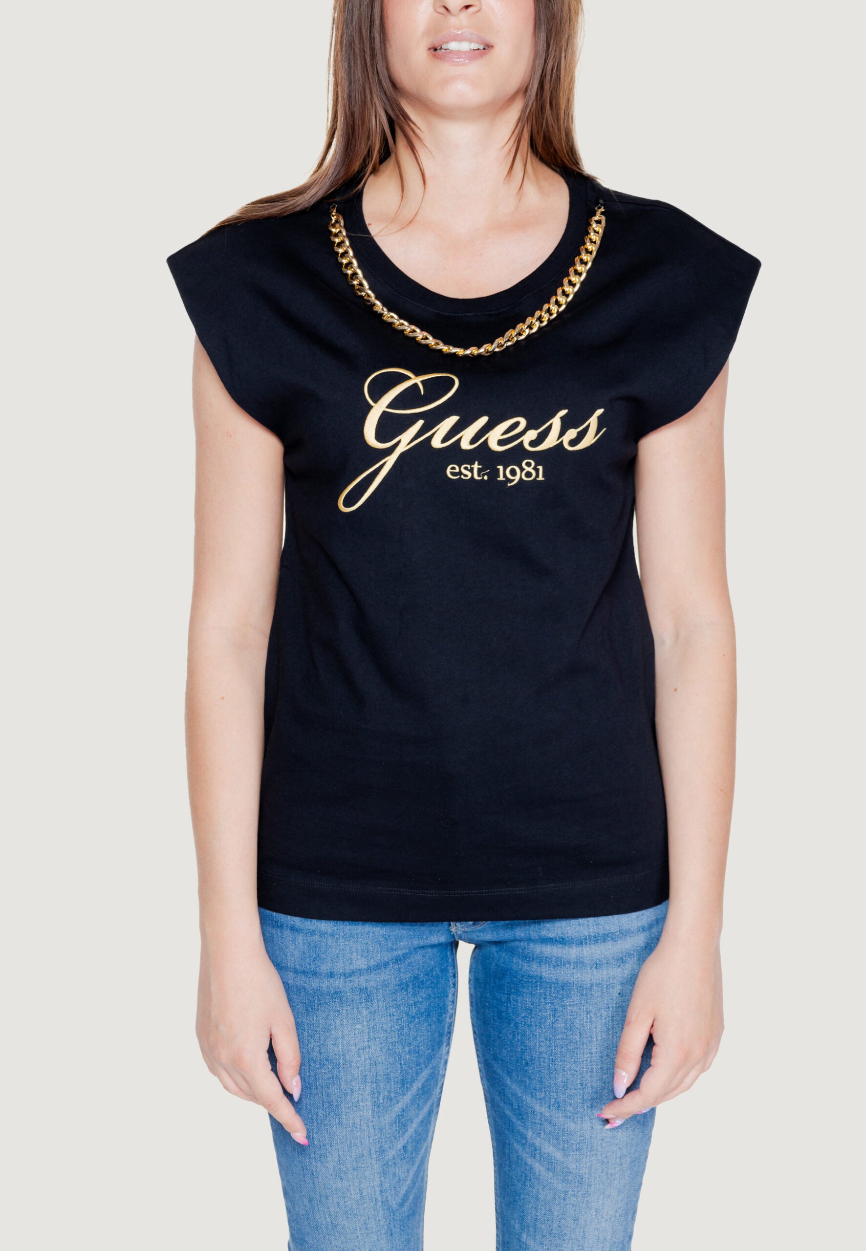 TSHIRT GUESS CRYSTAL MC CATENINA GOLD LOGO