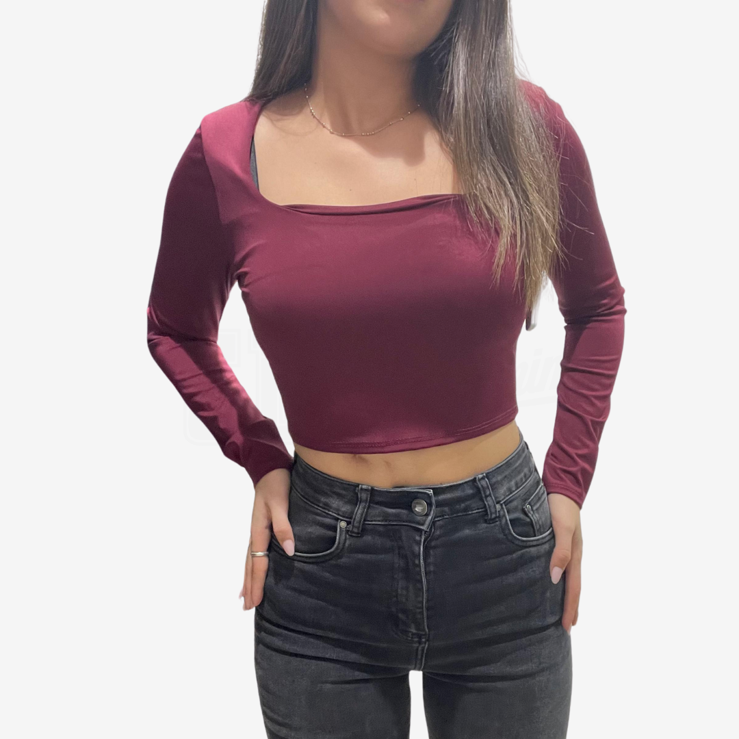 TOP SEM LARA MANICA LUNGA SCOLLO QUADRATO