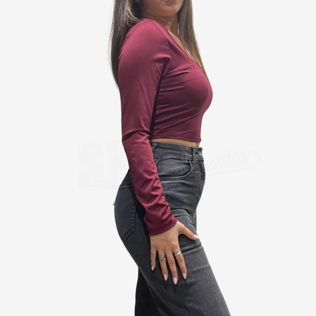 TOP SEM LARA MANICA LUNGA SCOLLO QUADRATO