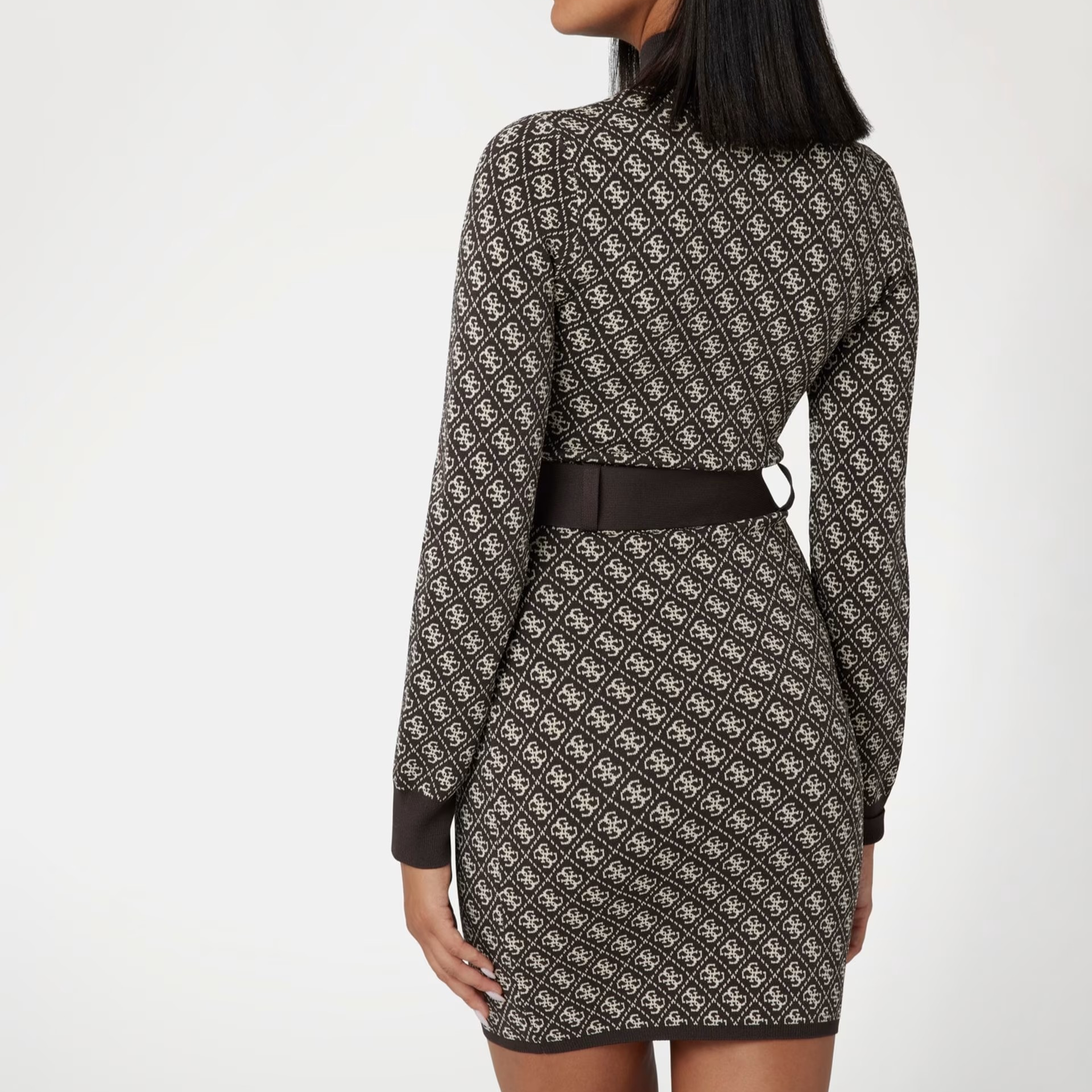 VESTITO GUESS LISE 4G ALLOVER MANICA LUNGA CON CINTA