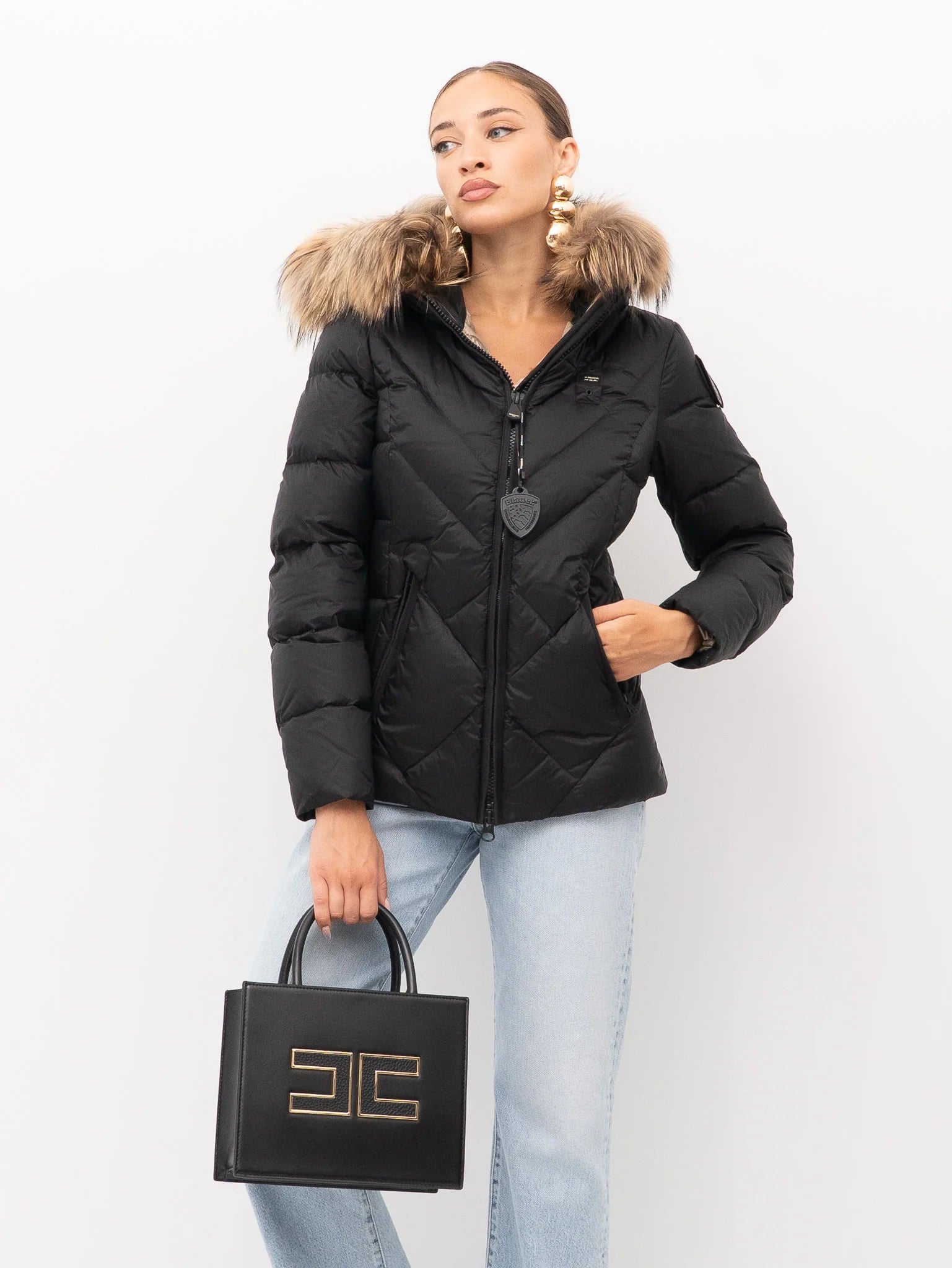 PIUMINO BLAUER ALICIA 3QUARTI IMB. PIUMA CON PELO TRAMA SLIM