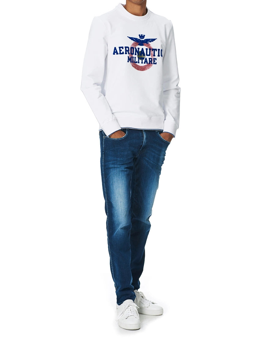 FELPA AERONAUTICA MILITARE GIROCOLLO CON LOGO FLOCK