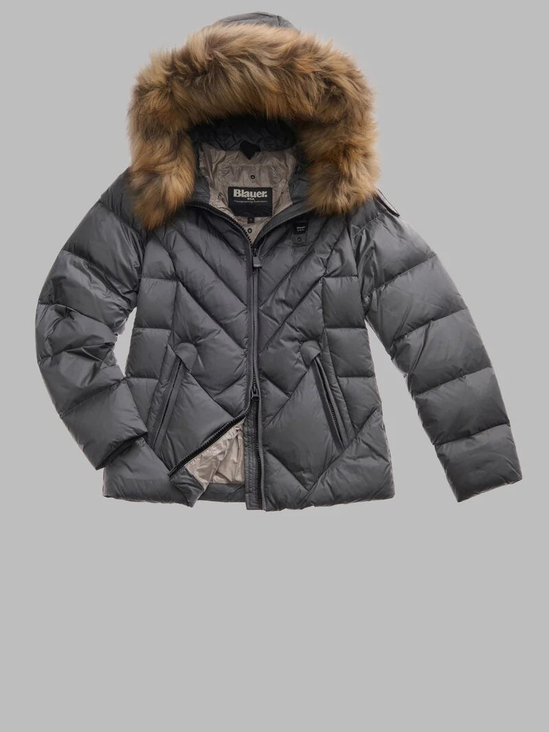 PIUMINO BLAUER ALICIA 3QUARTI IMB. PIUMA CON PELO TRAMA SLIM