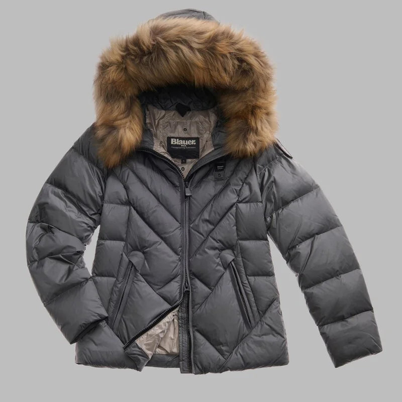 PIUMINO BLAUER ALICIA 3QUARTI IMB. PIUMA CON PELO TRAMA SLIM